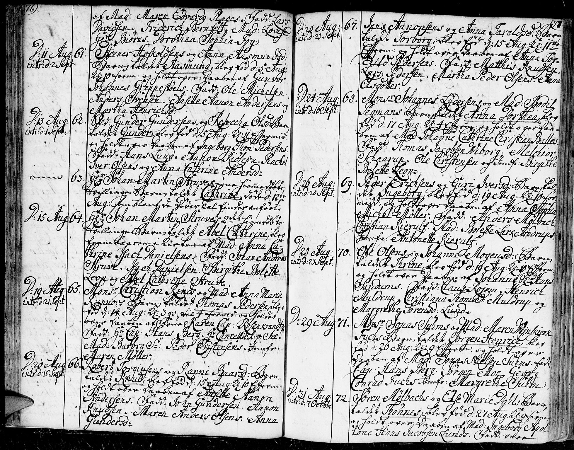 Kristiansand domprosti, SAK/1112-0006/F/Fa/L0002: Parish register (official) no. A 2, 1755-1778, p. 76-77