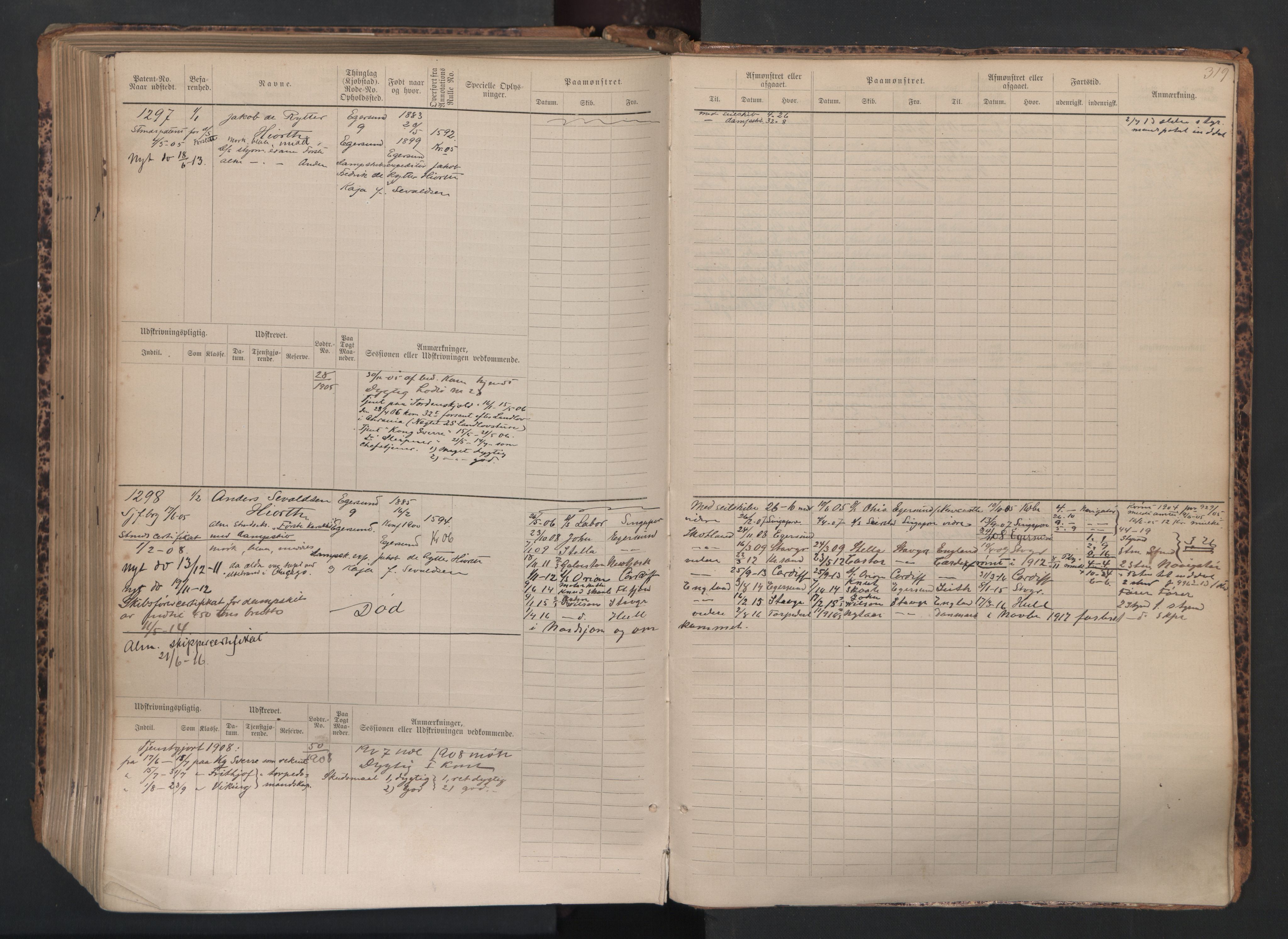 Egersund mønstringskrets, SAK/2031-0019/F/Fb/L0002: Hovedrulle nr 667-1330, O-4, 1880-1940, p. 320