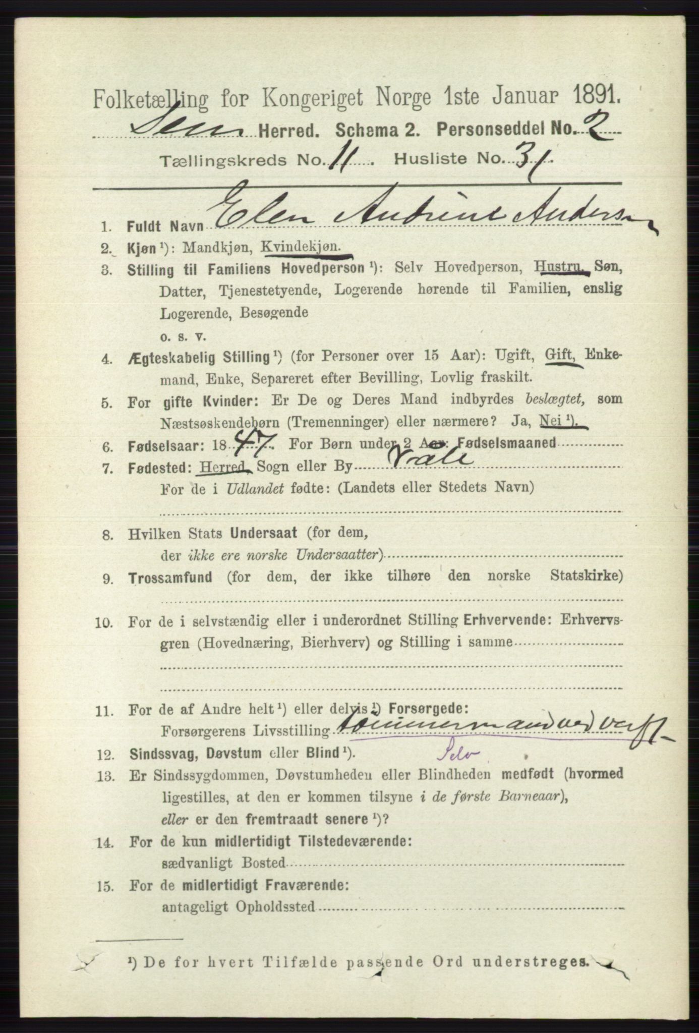 RA, 1891 census for 0721 Sem, 1891, p. 5660