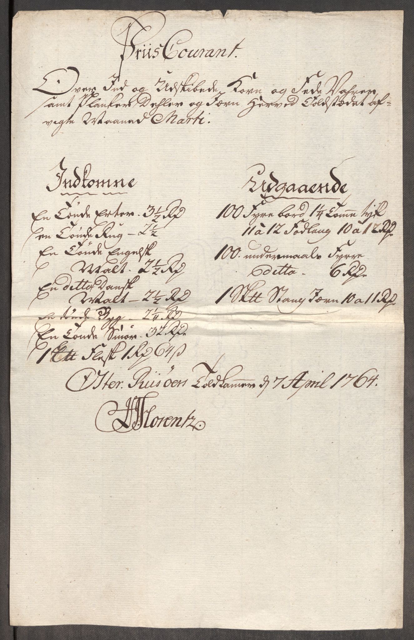 Rentekammeret inntil 1814, Realistisk ordnet avdeling, RA/EA-4070/Oe/L0008: [Ø1]: Priskuranter, 1764-1768, p. 198