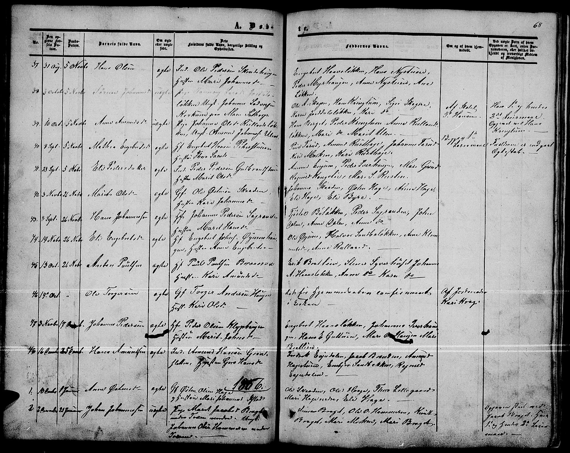 Nord-Fron prestekontor, SAH/PREST-080/H/Ha/Hab/L0001: Parish register (copy) no. 1, 1851-1883, p. 68