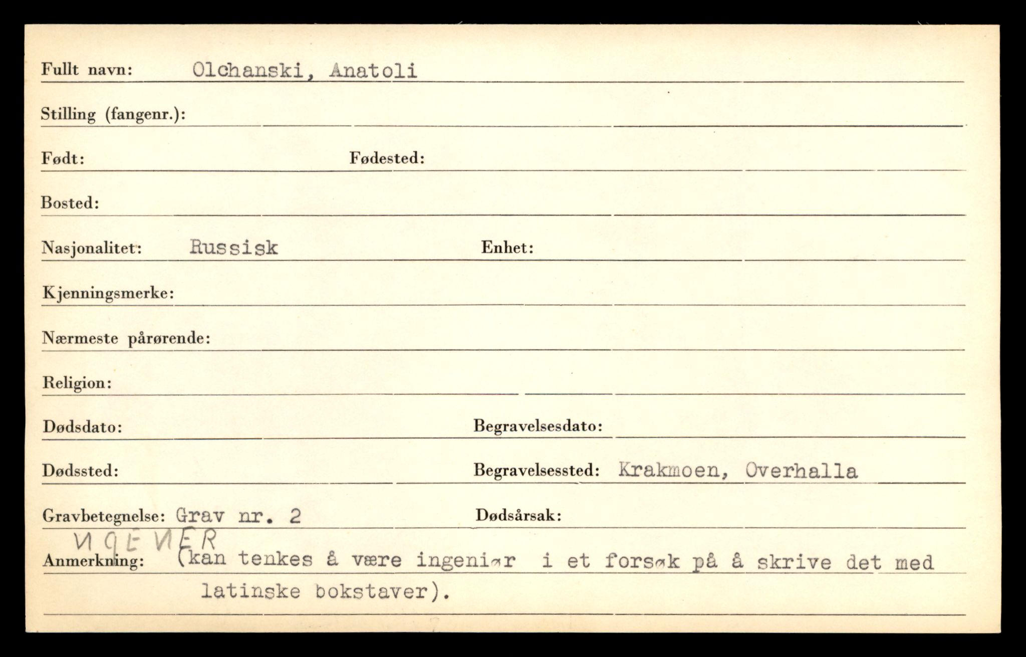 Distriktskontoret for krigsgraver, SAT/A-5030/E/L0005: Kasett/kartotek over falne Britiske og tyske solater, samt andre nasjoners krigsgraver, 1945, p. 665