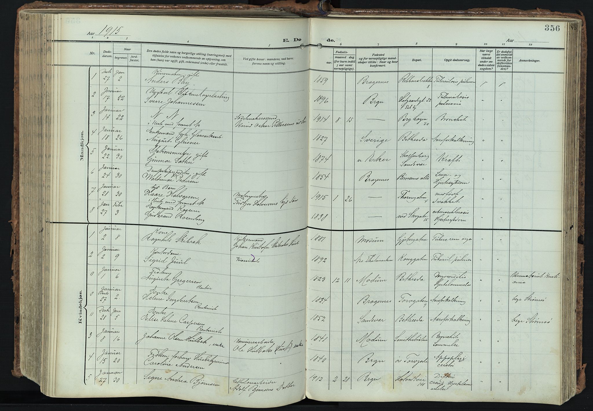 Bragernes kirkebøker, SAKO/A-6/F/Fb/L0010: Parish register (official) no. II 10, 1911-1922, p. 356