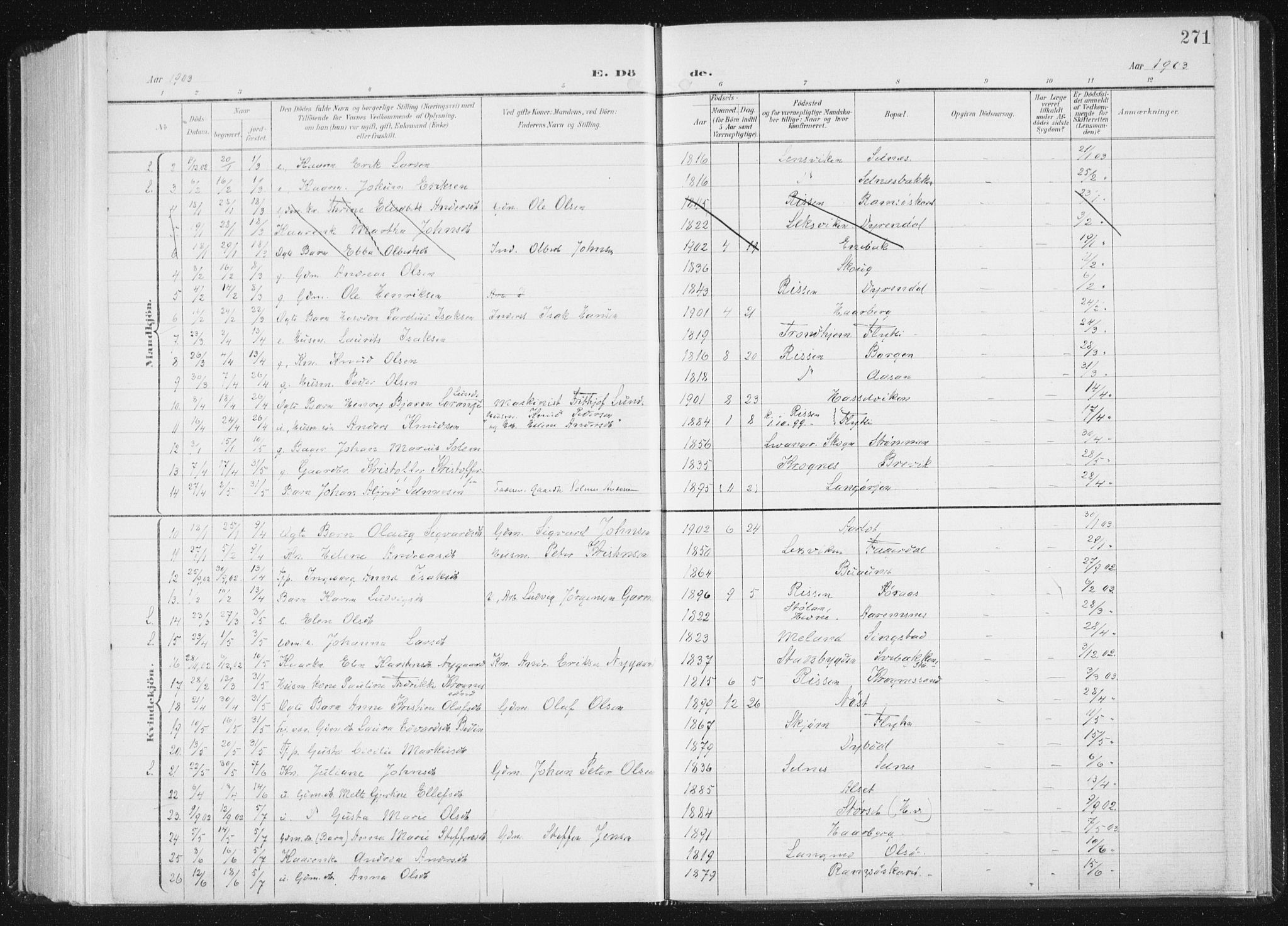 Ministerialprotokoller, klokkerbøker og fødselsregistre - Sør-Trøndelag, AV/SAT-A-1456/647/L0635: Parish register (official) no. 647A02, 1896-1911, p. 271