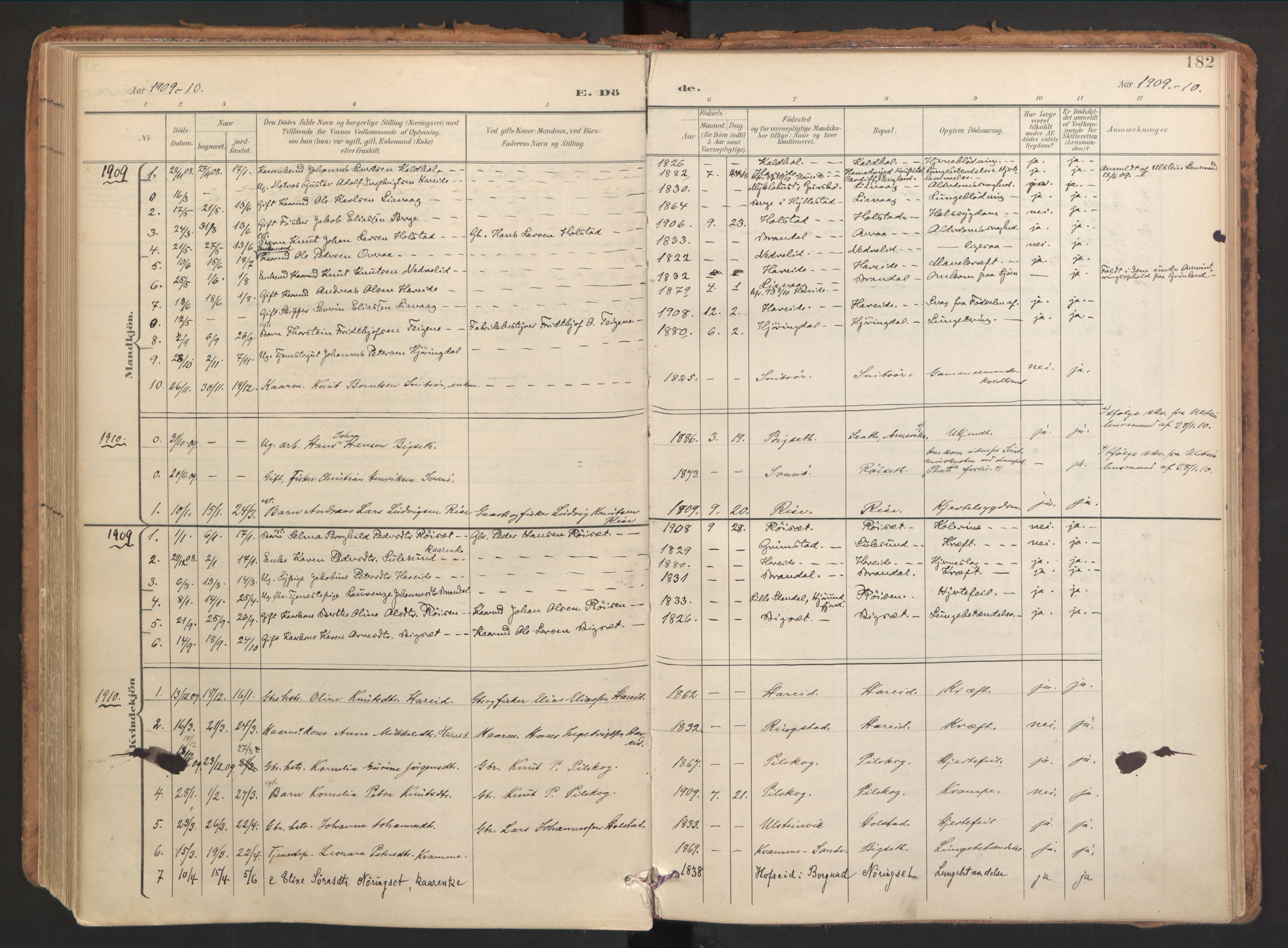 Ministerialprotokoller, klokkerbøker og fødselsregistre - Møre og Romsdal, SAT/A-1454/510/L0123: Parish register (official) no. 510A03, 1898-1922, p. 182