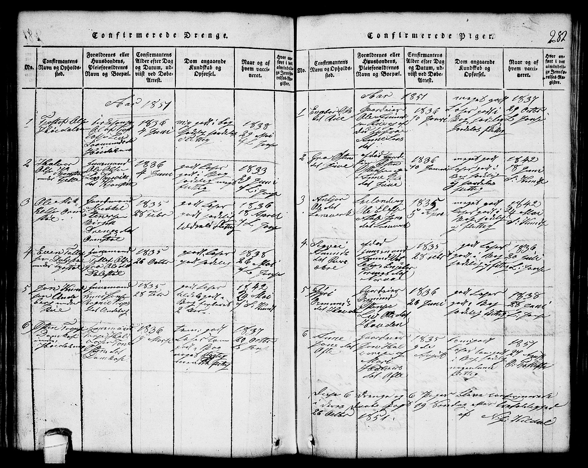 Lårdal kirkebøker, AV/SAKO-A-284/G/Gc/L0001: Parish register (copy) no. III 1, 1815-1854, p. 282