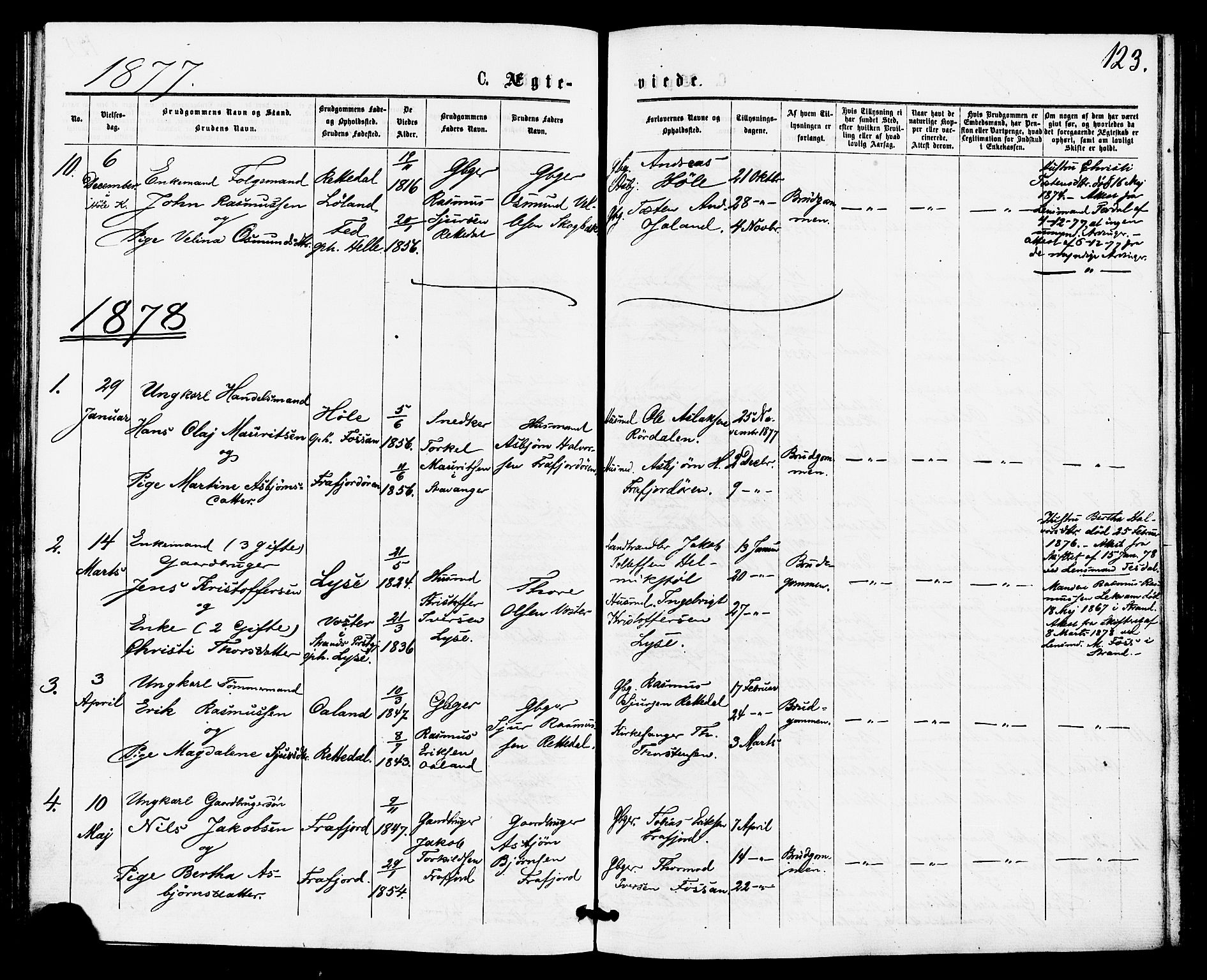 Høgsfjord sokneprestkontor, SAST/A-101624/H/Ha/Haa/L0004: Parish register (official) no. A 4, 1876-1884, p. 123