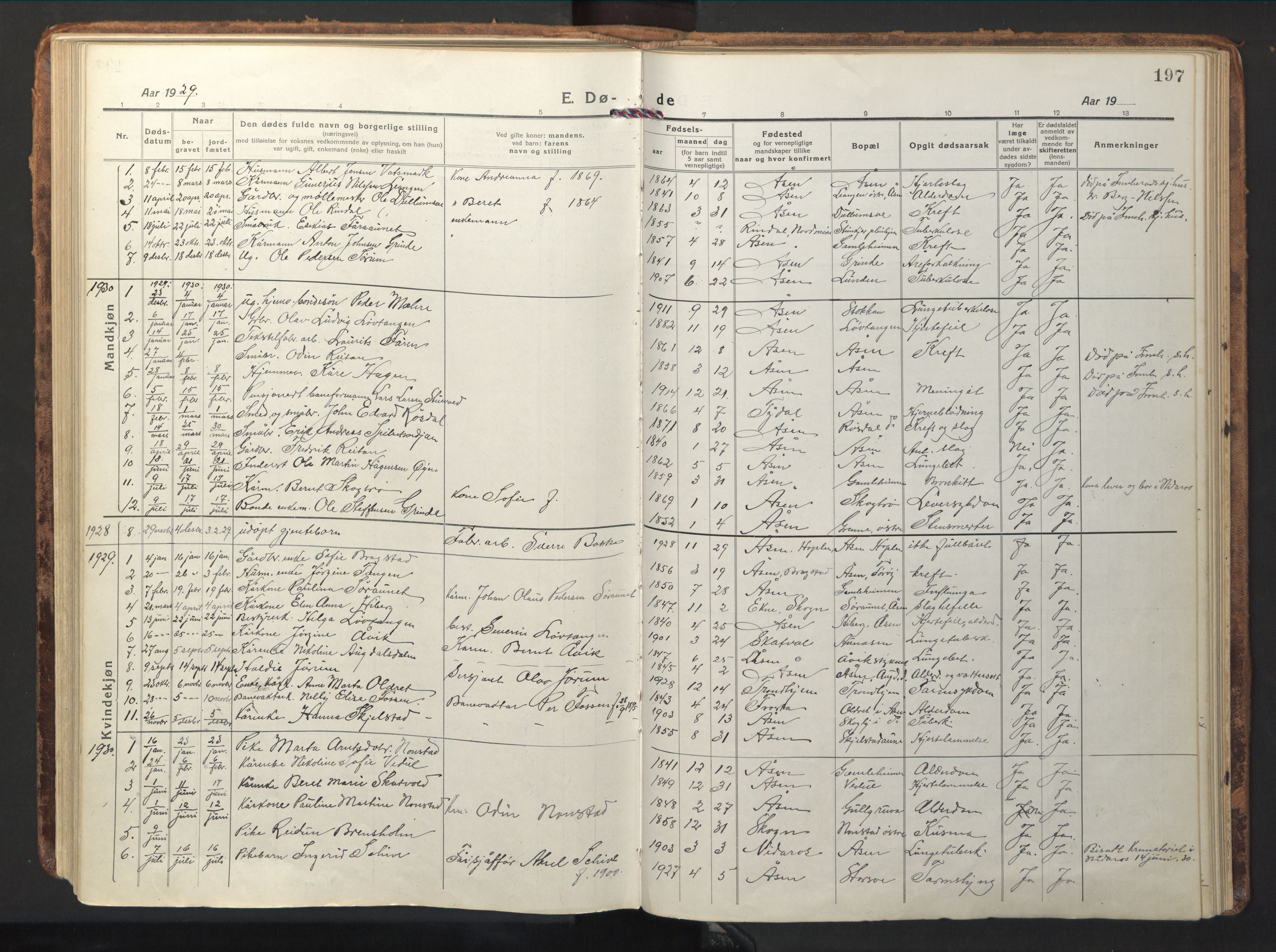 Ministerialprotokoller, klokkerbøker og fødselsregistre - Nord-Trøndelag, AV/SAT-A-1458/714/L0136: Parish register (copy) no. 714C05, 1918-1957, p. 197