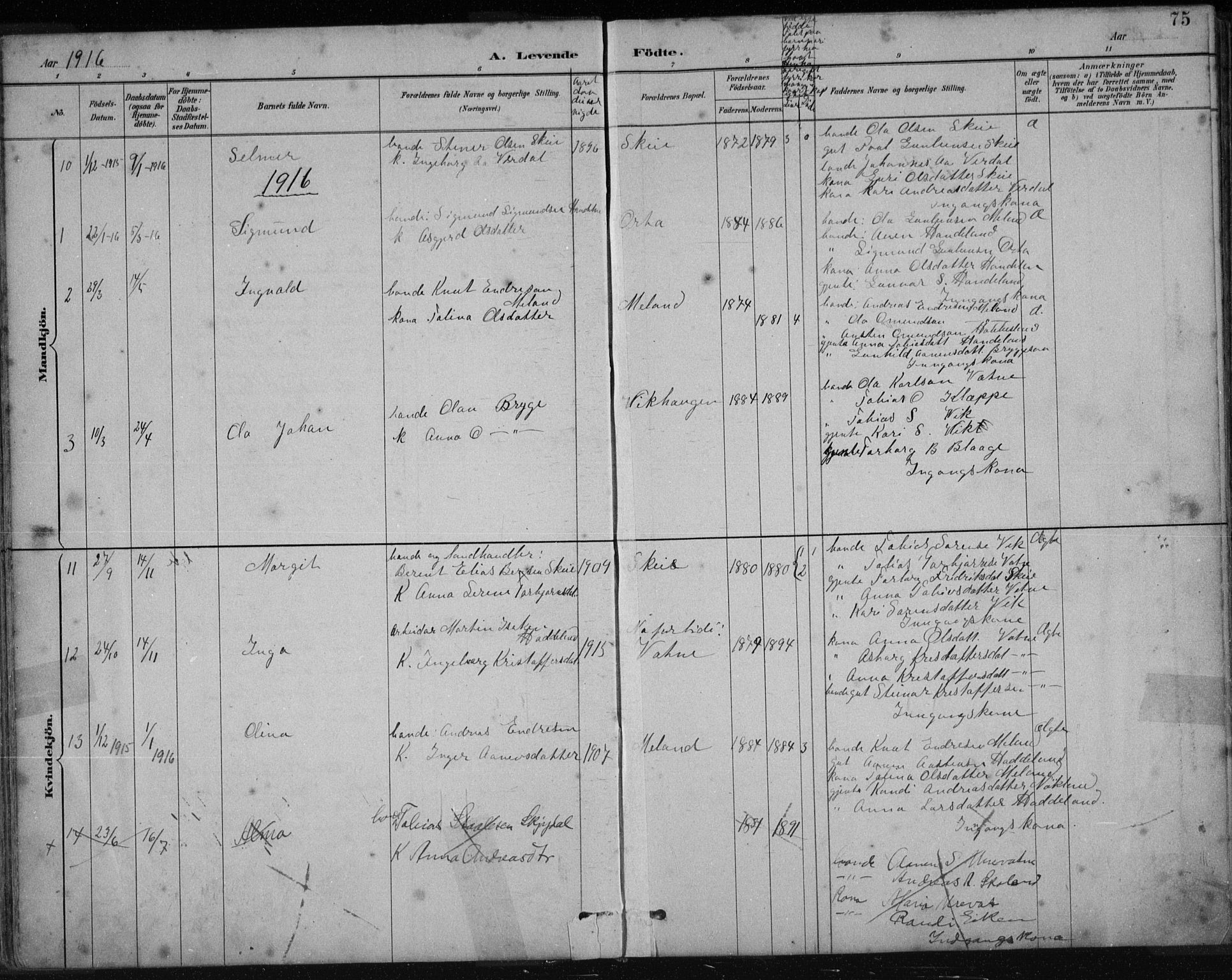 Hægebostad sokneprestkontor, AV/SAK-1111-0024/F/Fb/Fbb/L0003: Parish register (copy) no. B 3, 1887-1937, p. 75