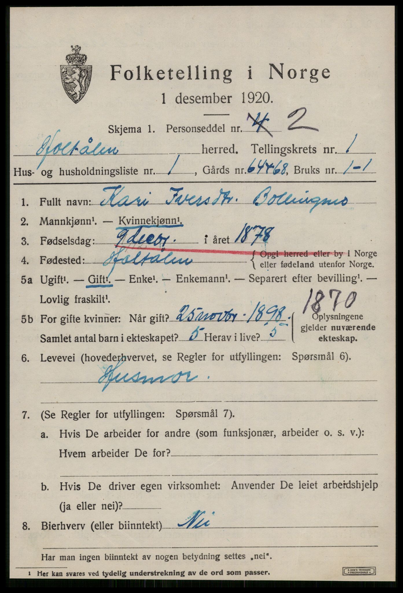 SAT, 1920 census for Haltdalen, 1920, p. 366