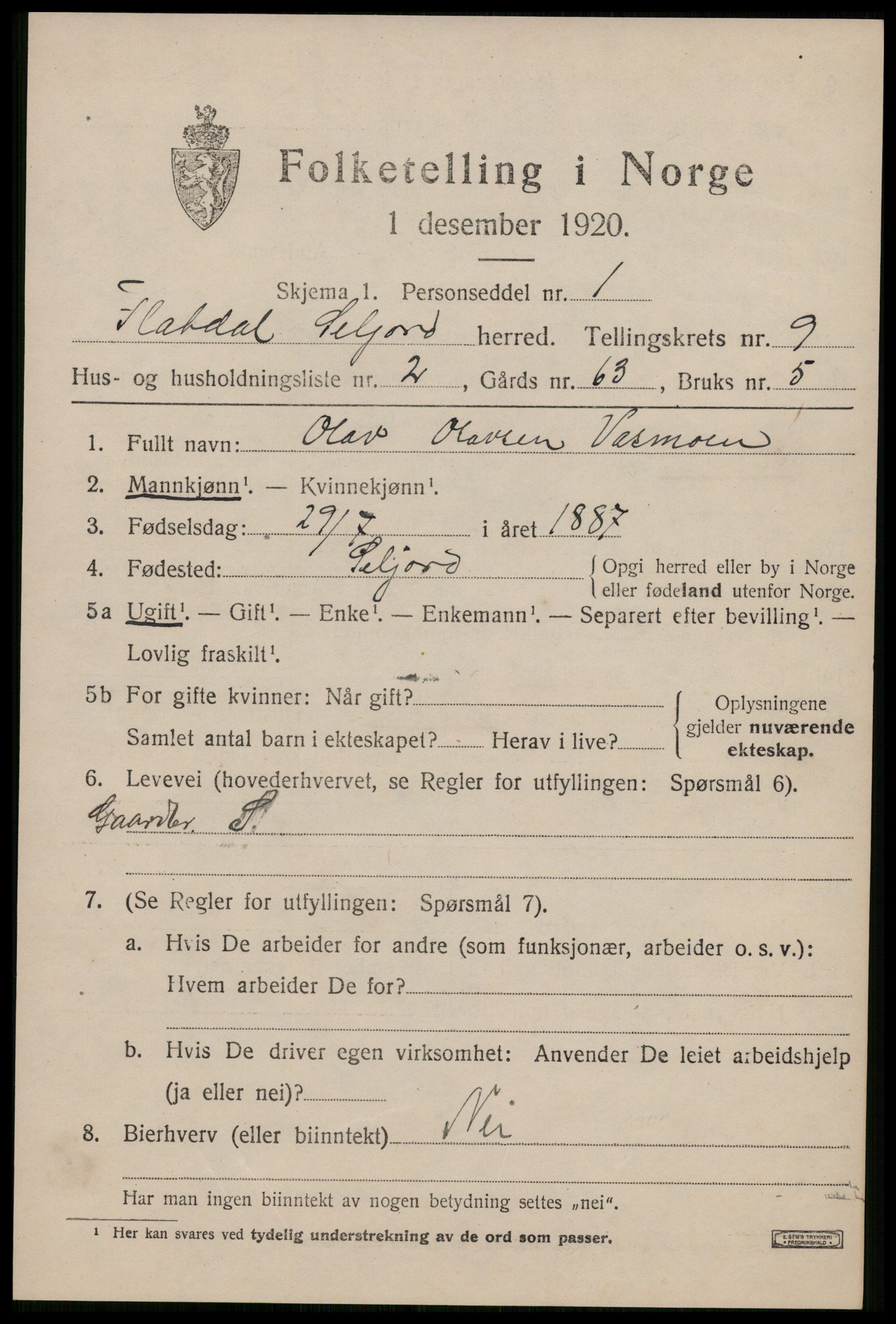 SAKO, 1920 census for Seljord, 1920, p. 4216