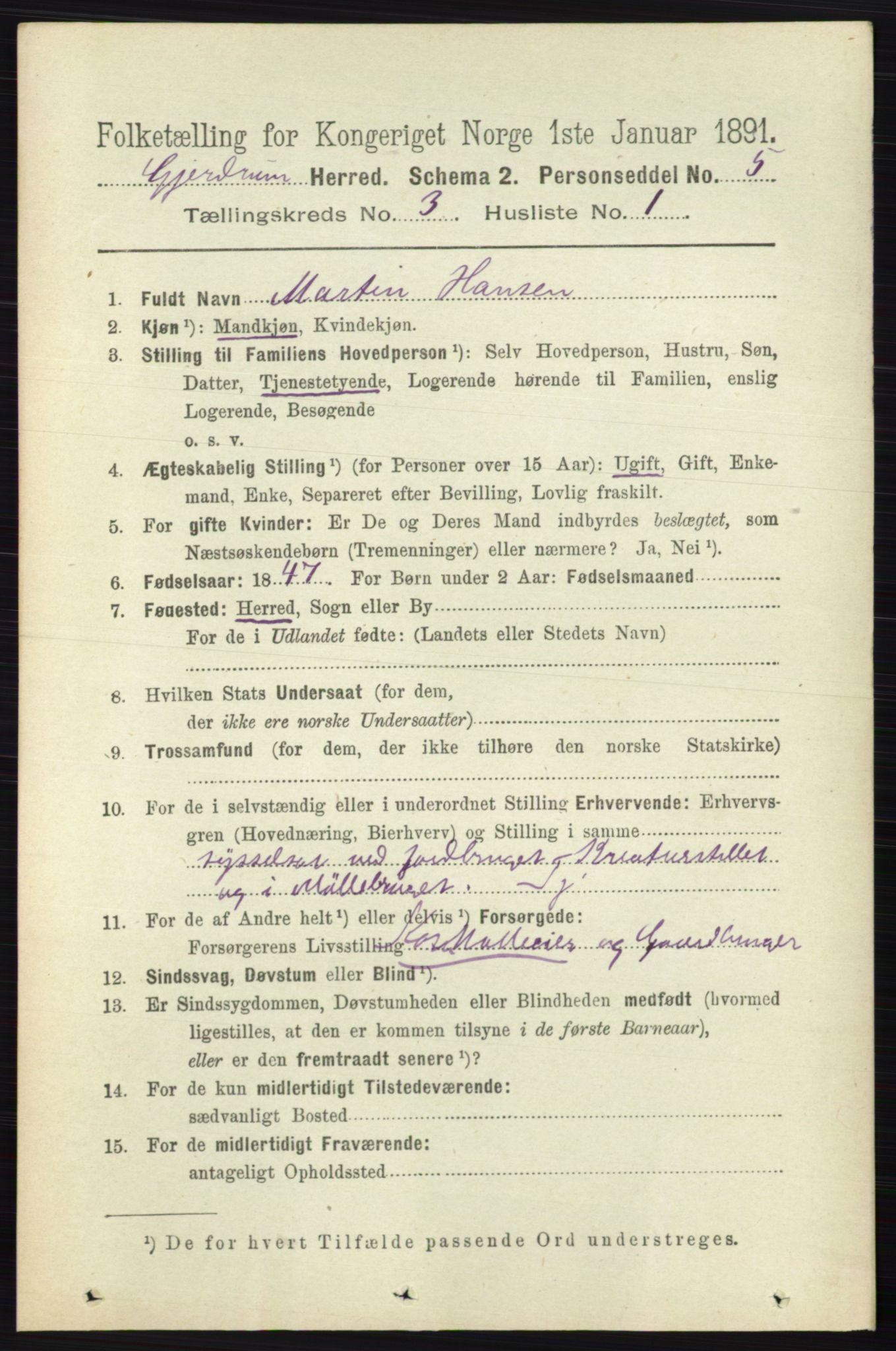 RA, 1891 census for 0234 Gjerdrum, 1891, p. 1256