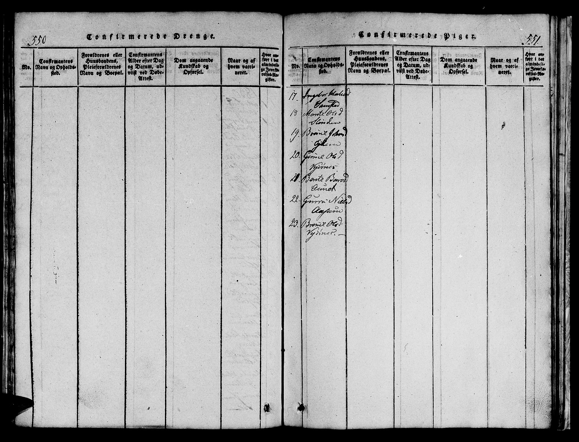 Ministerialprotokoller, klokkerbøker og fødselsregistre - Sør-Trøndelag, AV/SAT-A-1456/695/L1152: Parish register (copy) no. 695C03, 1816-1831, p. 550-551