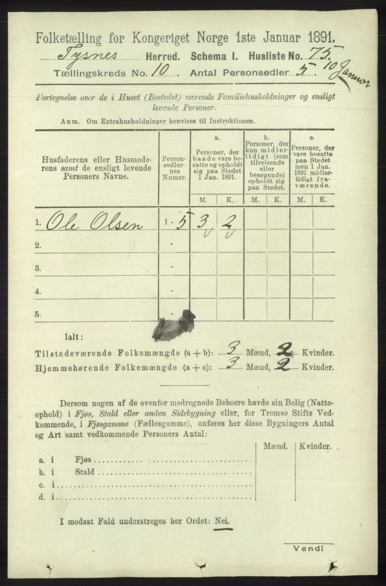 RA, 1891 census for 1223 Tysnes, 1891, p. 4853