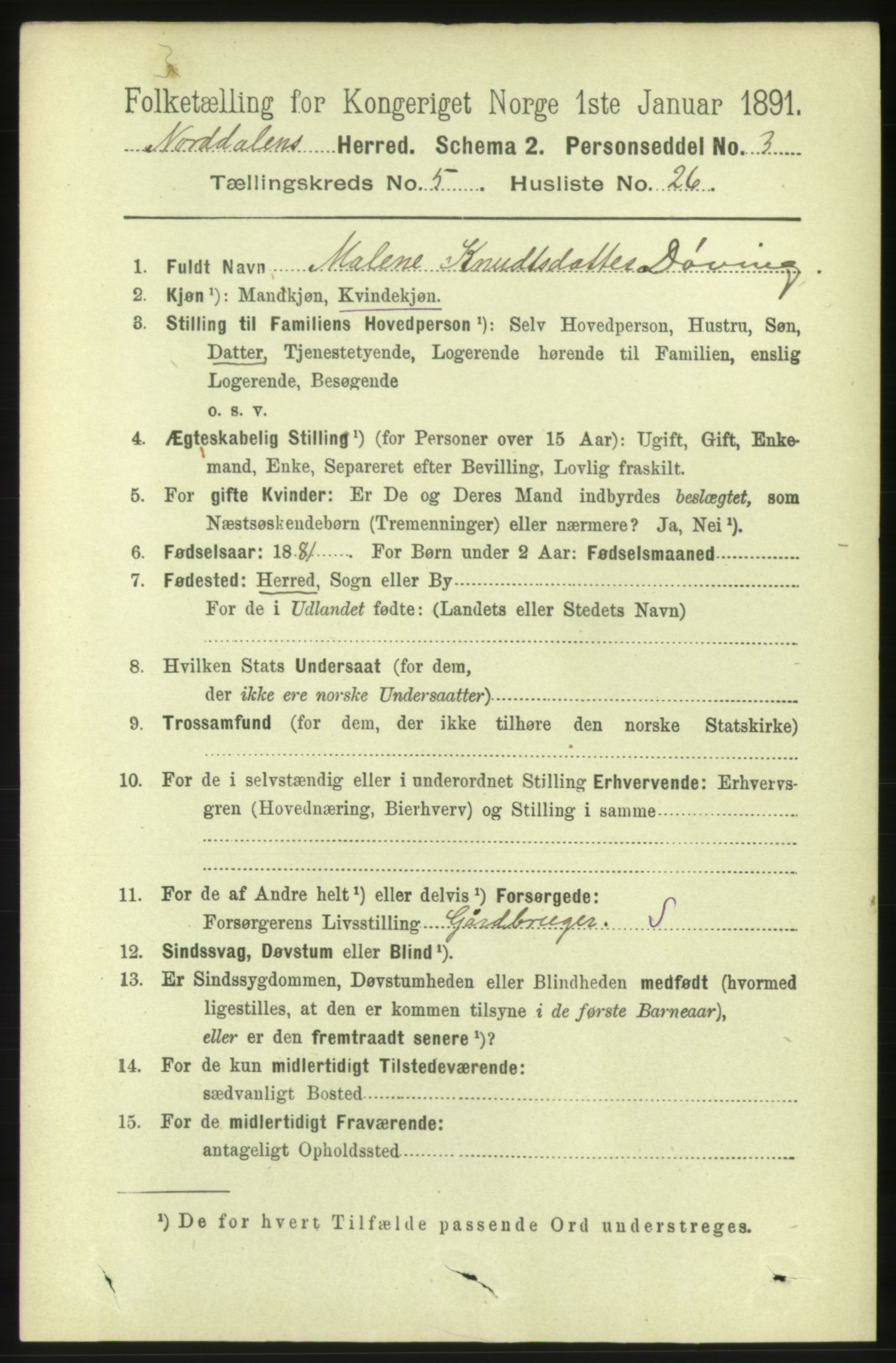 RA, 1891 census for 1524 Norddal, 1891, p. 1140