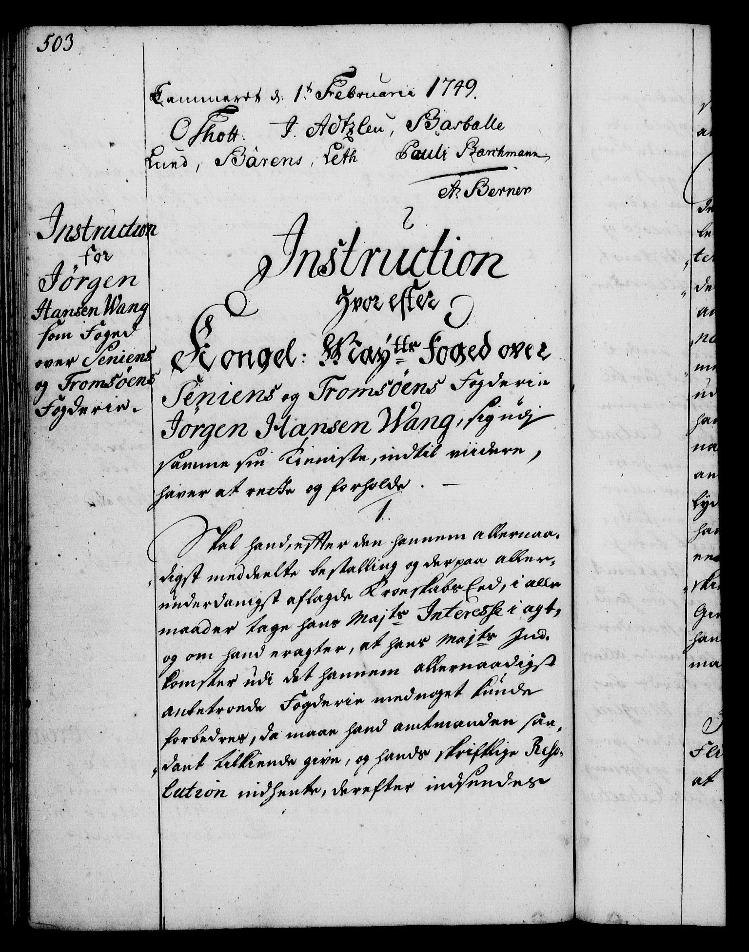 Rentekammeret, Kammerkanselliet, RA/EA-3111/G/Gg/Ggi/L0002: Norsk instruksjonsprotokoll med register (merket RK 53.35), 1729-1751, p. 503