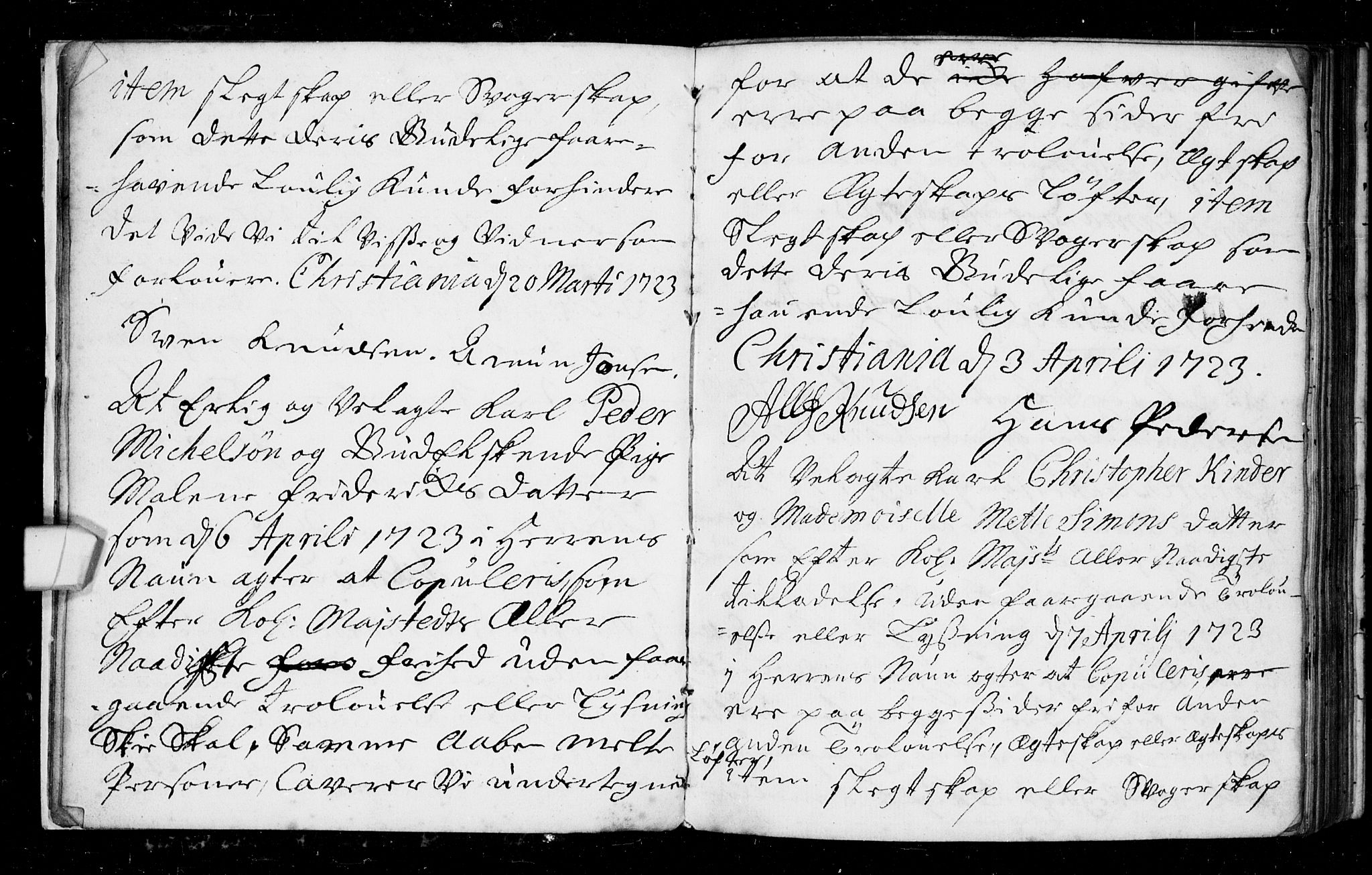 Oslo domkirke Kirkebøker, AV/SAO-A-10752/L/La/L0004: Best man's statements no. 4, 1723-1727