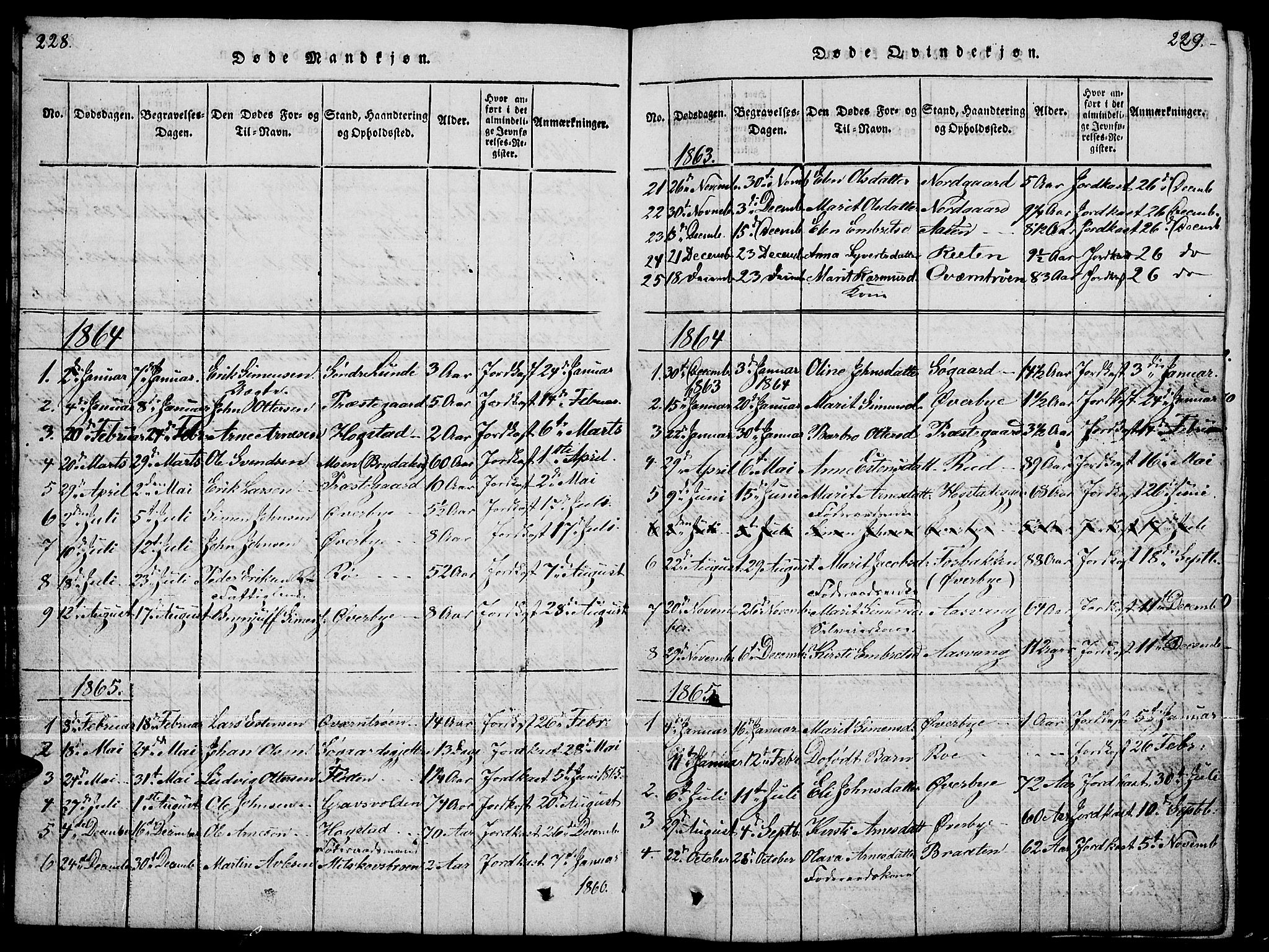 Tynset prestekontor, AV/SAH-PREST-058/H/Ha/Hab/L0004: Parish register (copy) no. 4, 1814-1879, p. 228-229