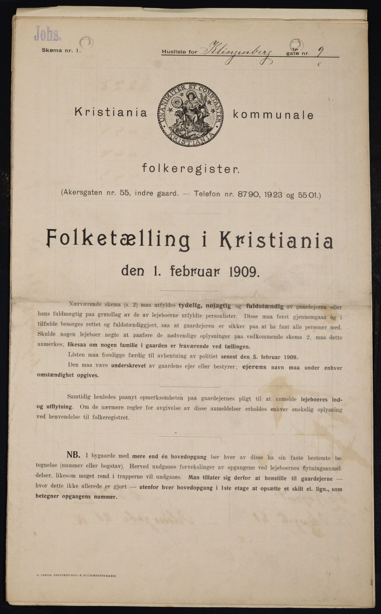 OBA, Municipal Census 1909 for Kristiania, 1909, p. 47565