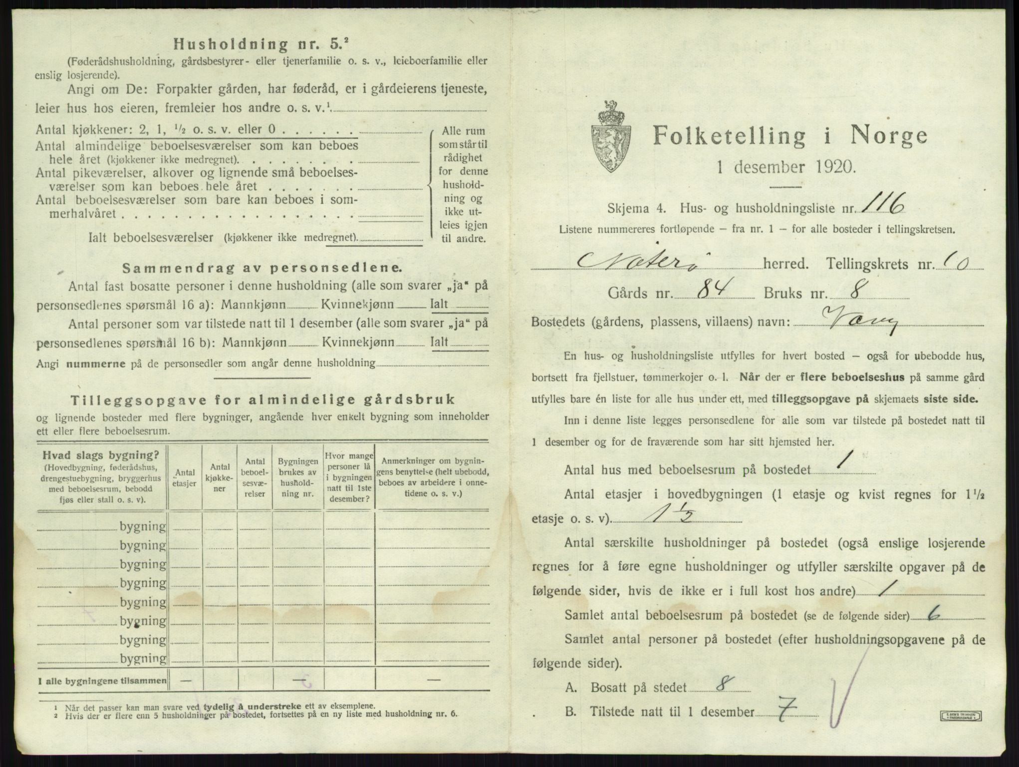 SAKO, 1920 census for Nøtterøy, 1920, p. 2205