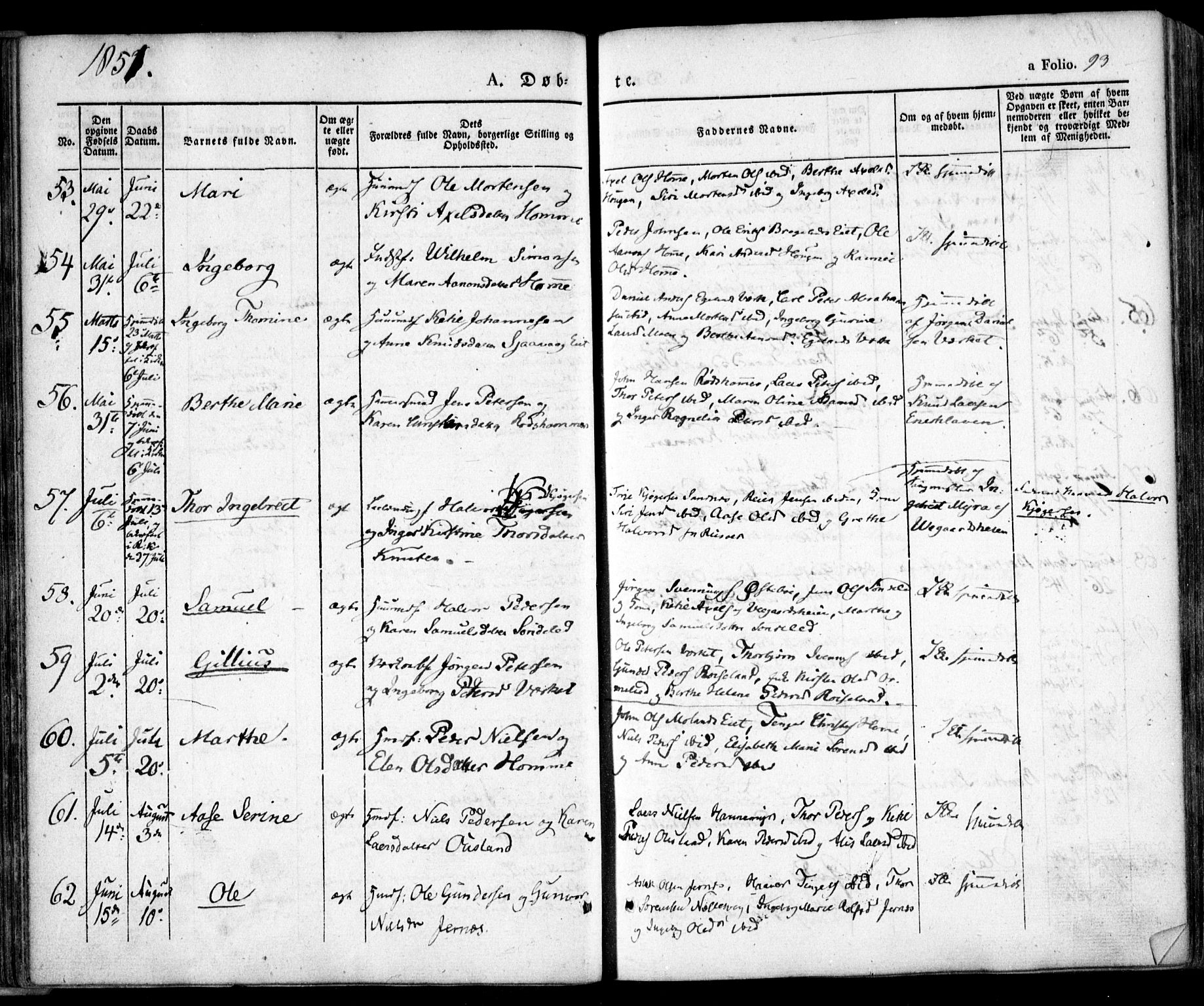 Søndeled sokneprestkontor, SAK/1111-0038/F/Fa/L0002: Parish register (official) no. A 2, 1839-1860, p. 93