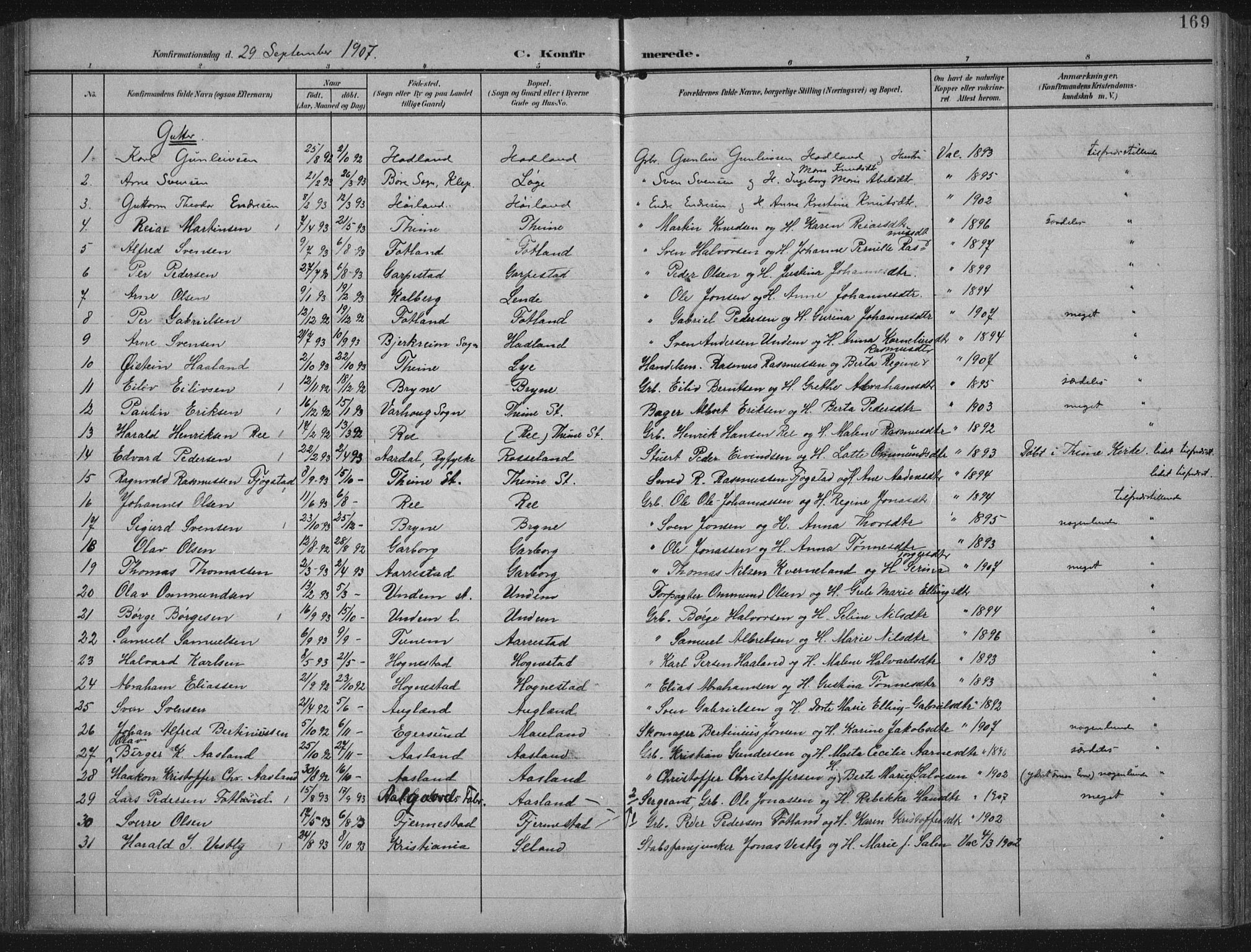 Lye sokneprestkontor, SAST/A-101794/002/A/L0001: Parish register (official) no. A 12, 1904-1920, p. 169
