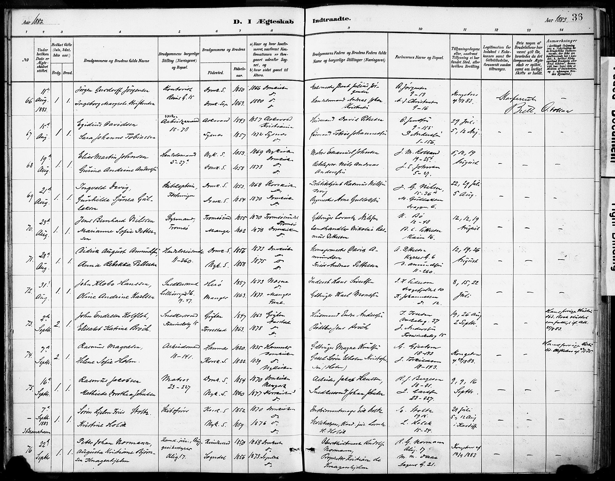 Domkirken sokneprestembete, SAB/A-74801/H/Haa/L0037: Parish register (official) no. D 4, 1880-1907, p. 36