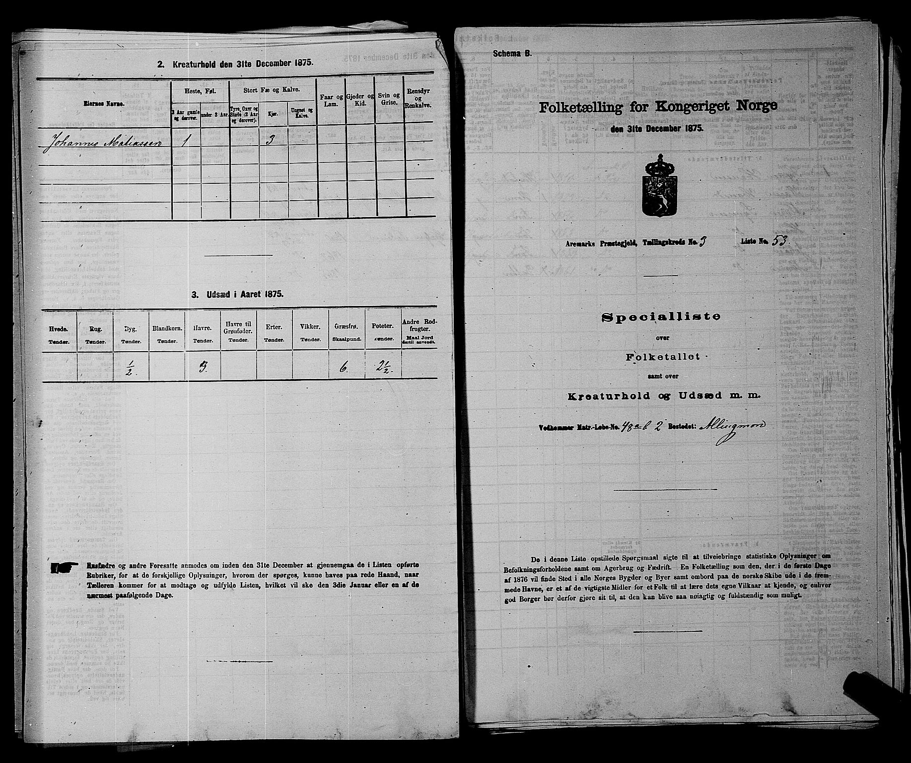 RA, 1875 census for 0118P Aremark, 1875, p. 465
