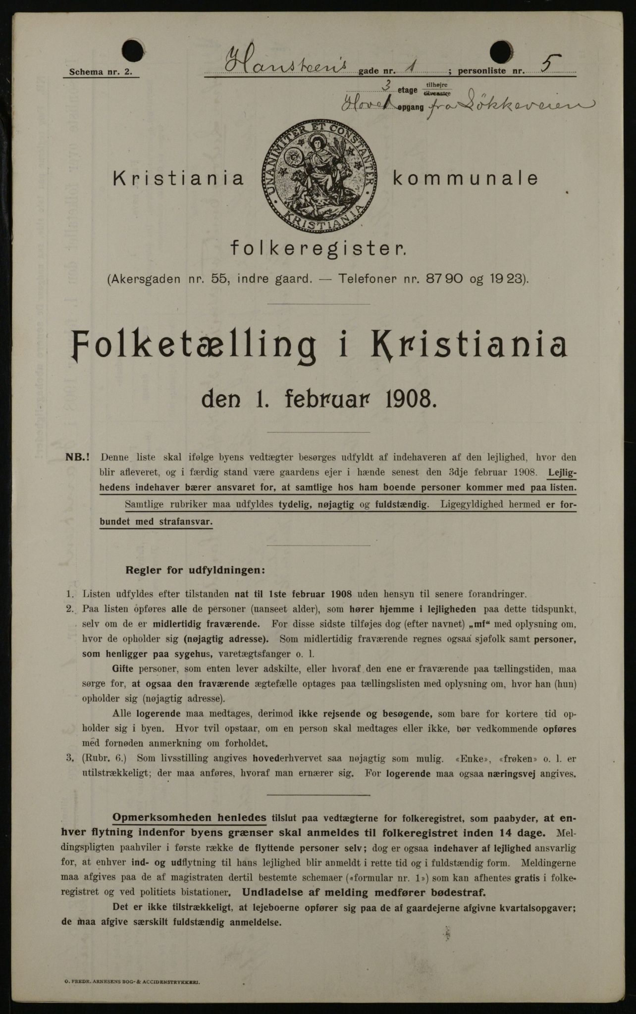 OBA, Municipal Census 1908 for Kristiania, 1908, p. 31322