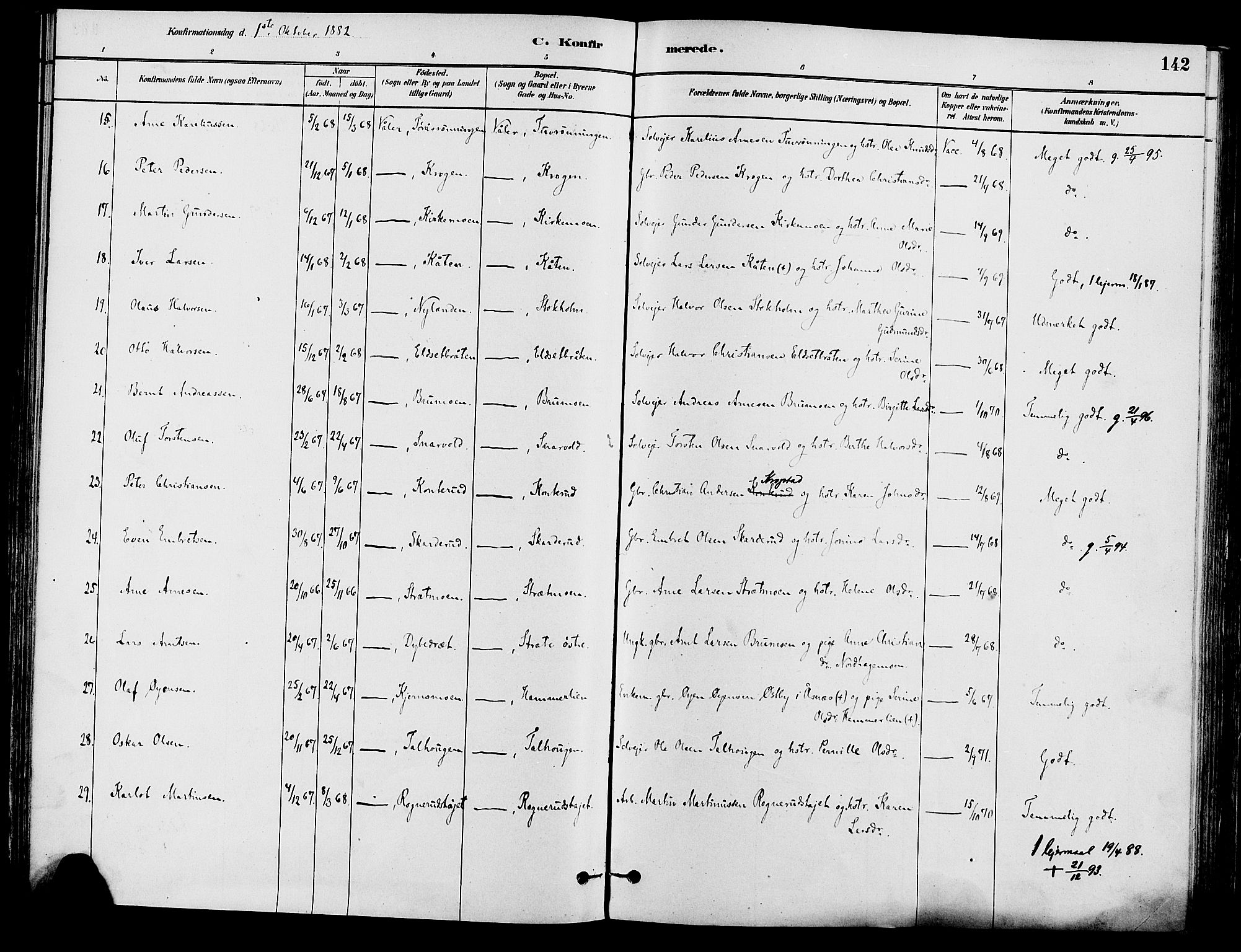Våler prestekontor, Hedmark, AV/SAH-PREST-040/H/Ha/Haa/L0002: Parish register (official) no. 3, 1879-1911, p. 142