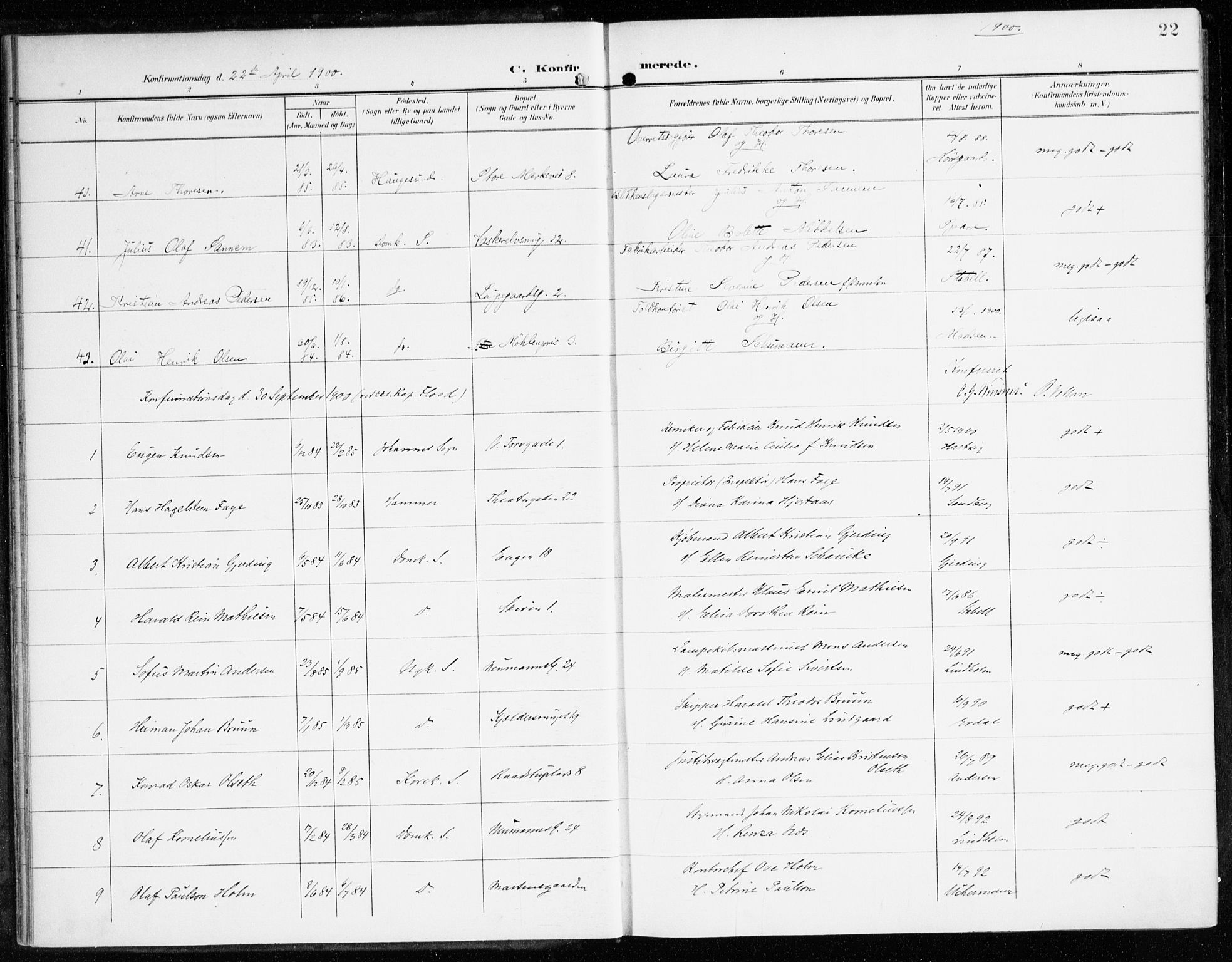 Domkirken sokneprestembete, AV/SAB-A-74801/H/Haa/L0031: Parish register (official) no. C 6, 1898-1915, p. 22