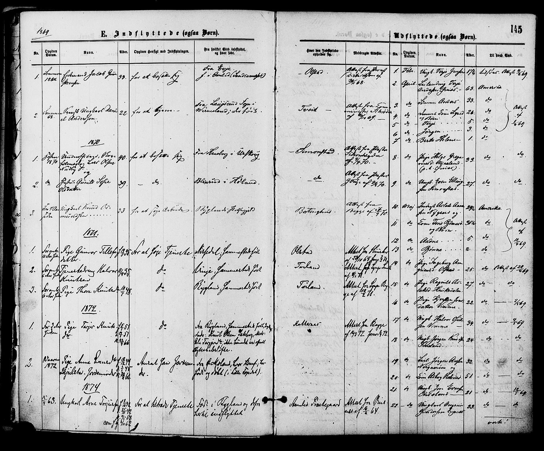 Åmli sokneprestkontor, SAK/1111-0050/F/Fa/Fac/L0009: Parish register (official) no. A 9 /1, 1869-1884, p. 145