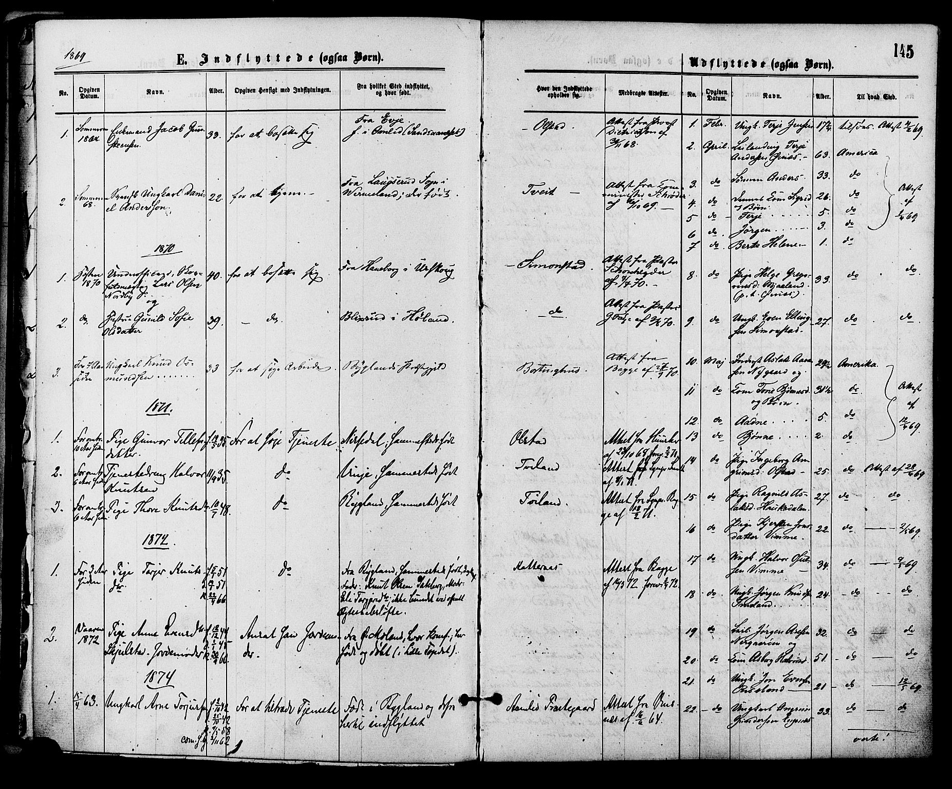 Åmli sokneprestkontor, AV/SAK-1111-0050/F/Fa/Fac/L0009: Parish register (official) no. A 9 /1, 1869-1884, p. 145