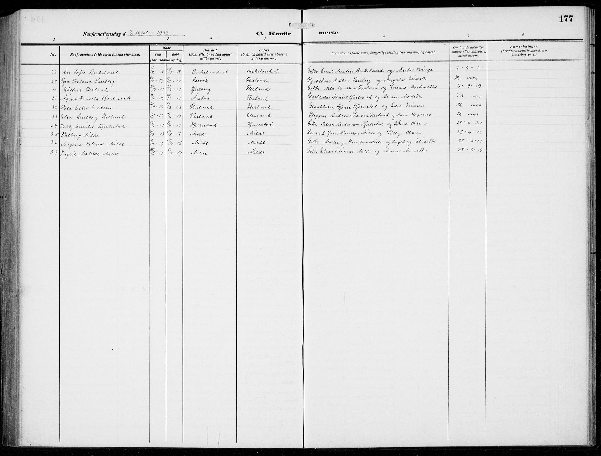 Fana Sokneprestembete, AV/SAB-A-75101/H/Hab/Haba/L0005: Parish register (copy) no. A 5, 1911-1932, p. 177