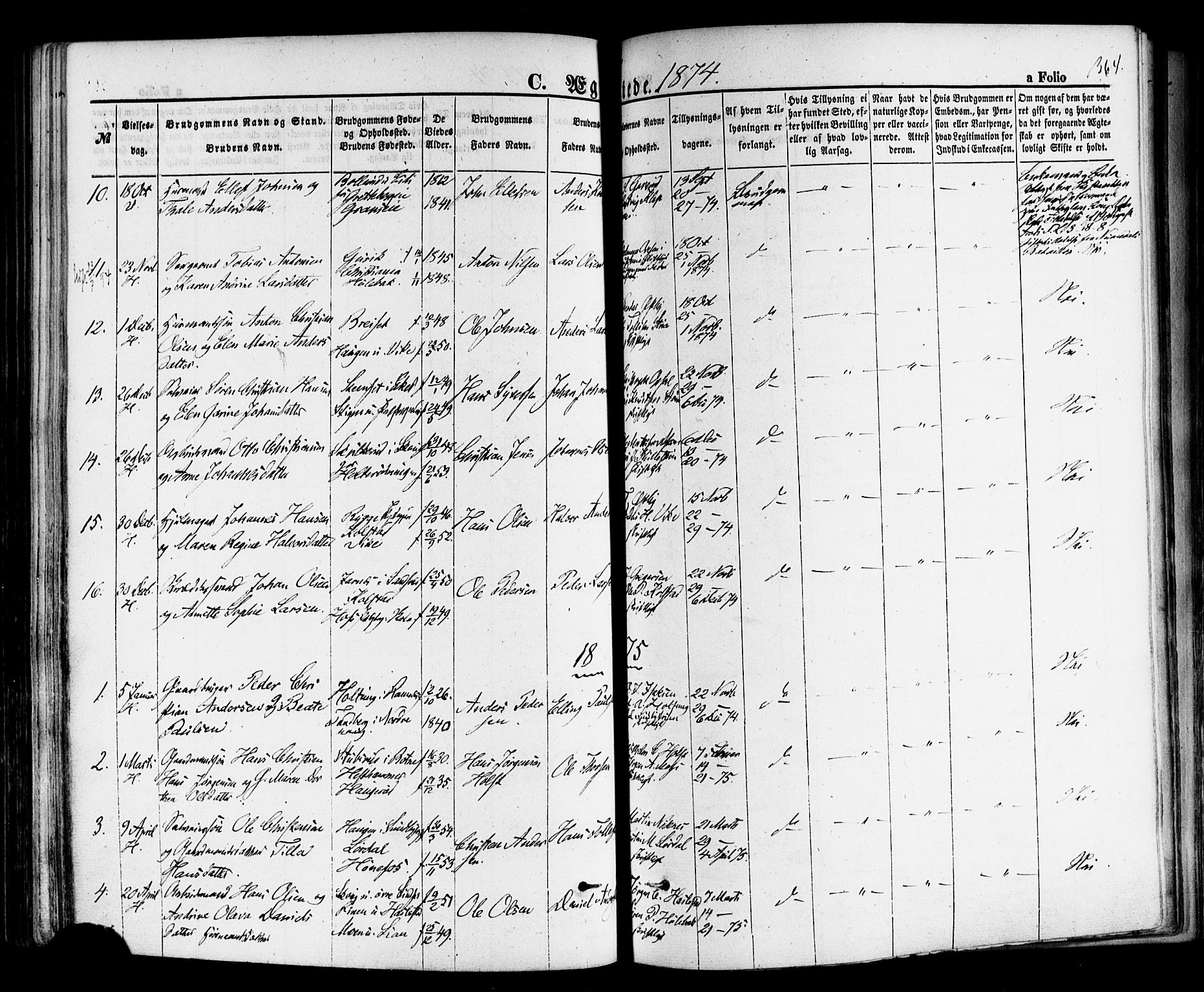 Hof kirkebøker, AV/SAKO-A-64/F/Fa/L0006: Parish register (official) no. I 6, 1851-1877, p. 364