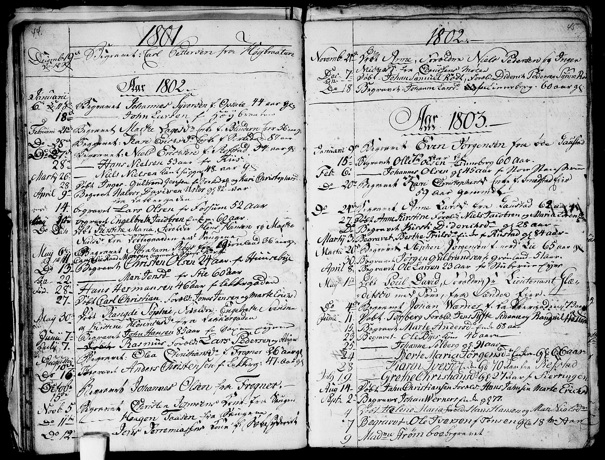 Aker prestekontor kirkebøker, SAO/A-10861/G/L0001: Parish register (copy) no. 1, 1796-1826, p. 44-45