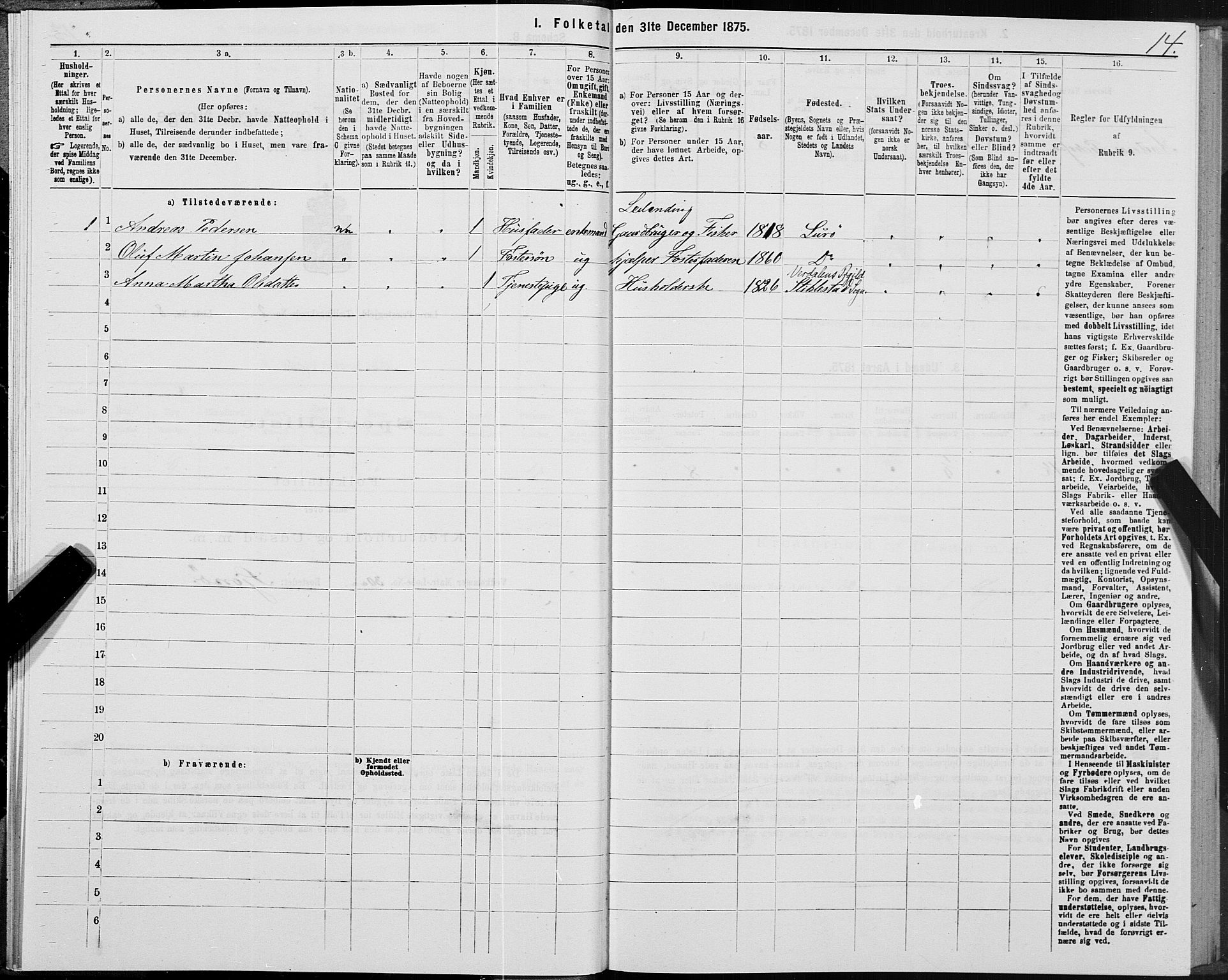 SAT, 1875 census for 1834P Lurøy, 1875, p. 2014