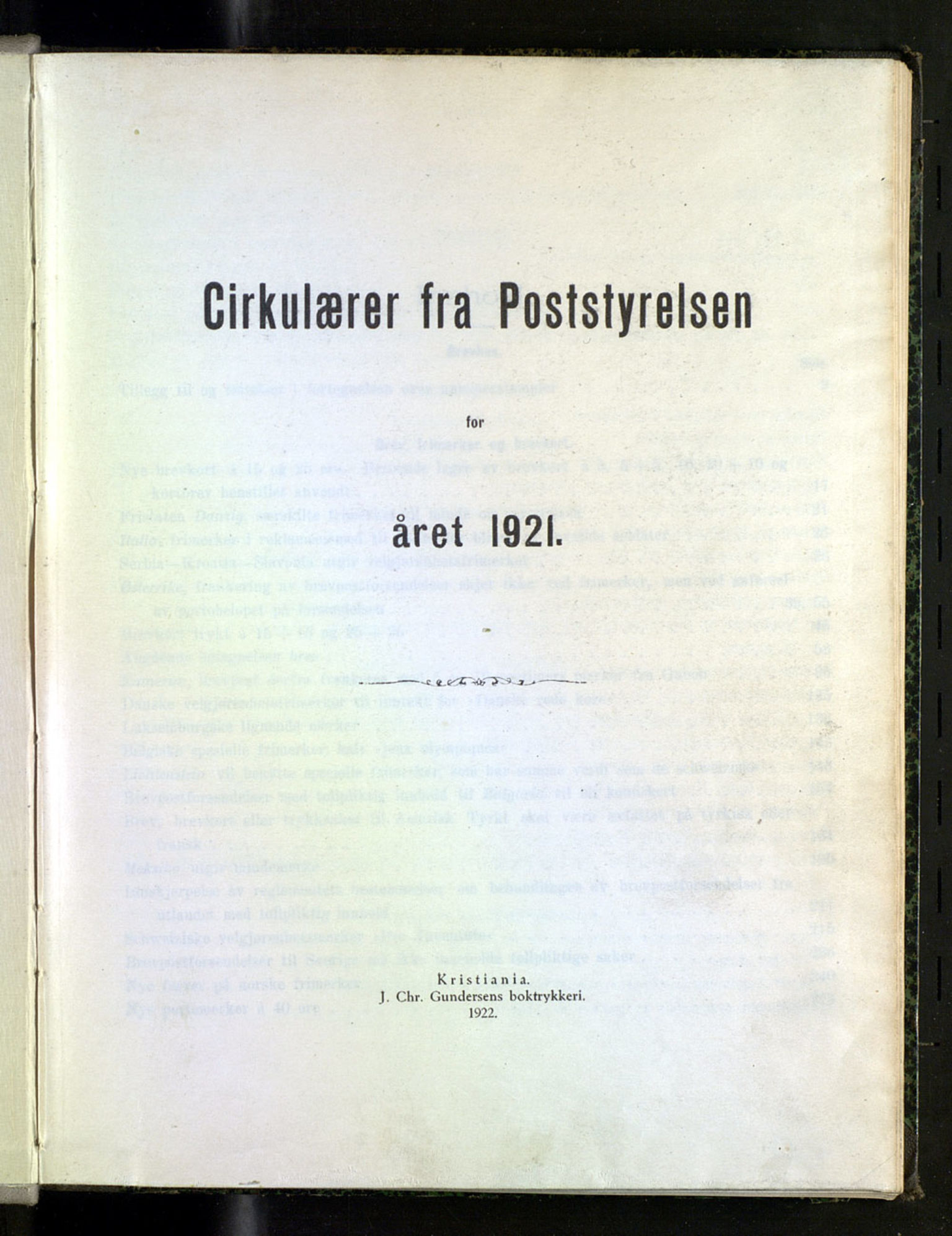 Norges Postmuseums bibliotek, NOPO/-/-/-: Sirkulærer fra Poststyrelsen, 1921