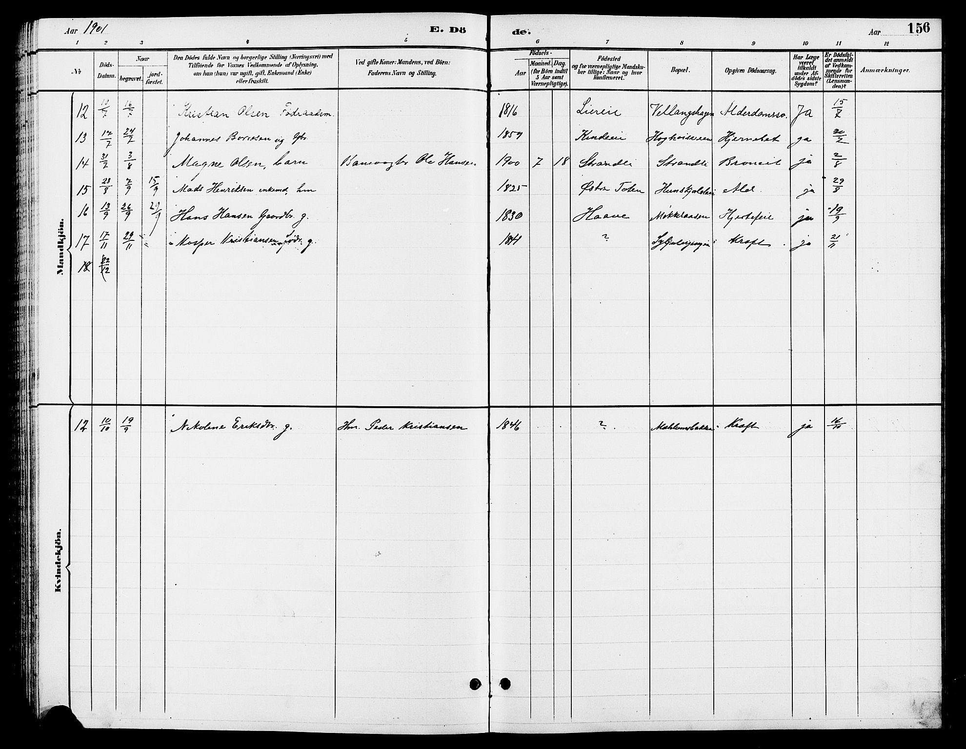 Ringsaker prestekontor, SAH/PREST-014/L/La/L0013: Parish register (copy) no. 13, 1891-1904, p. 156