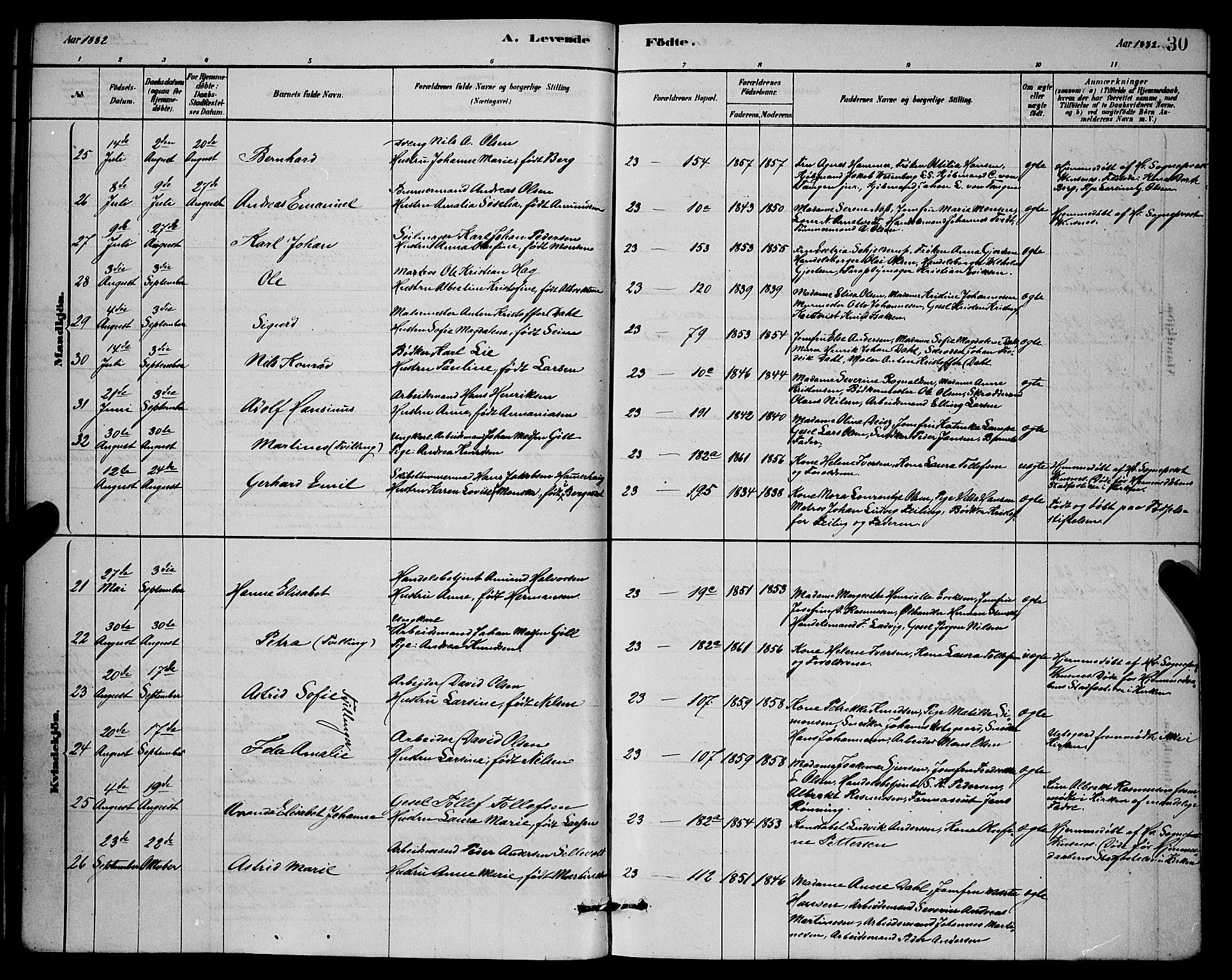 Mariakirken Sokneprestembete, AV/SAB-A-76901/H/Hab/L0004: Parish register (copy) no. A 4, 1878-1892, p. 30