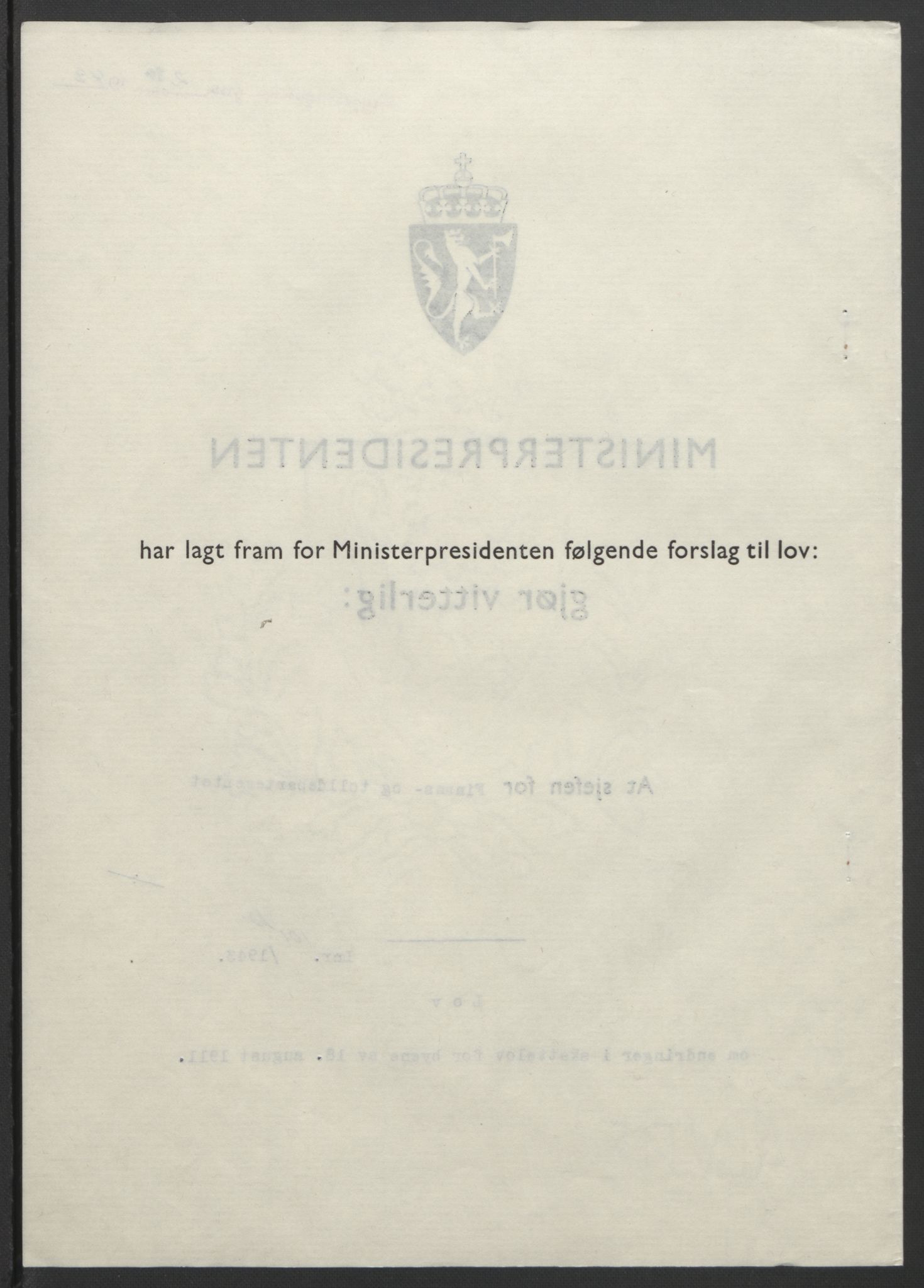 NS-administrasjonen 1940-1945 (Statsrådsekretariatet, de kommisariske statsråder mm), RA/S-4279/D/Db/L0099: Lover, 1943, p. 466