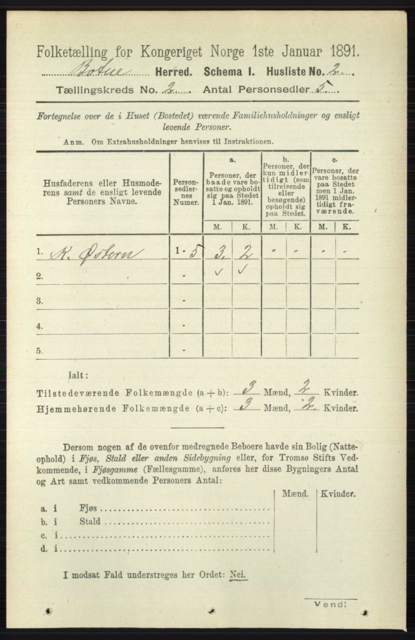 RA, 1891 census for 0715 Botne, 1891, p. 585