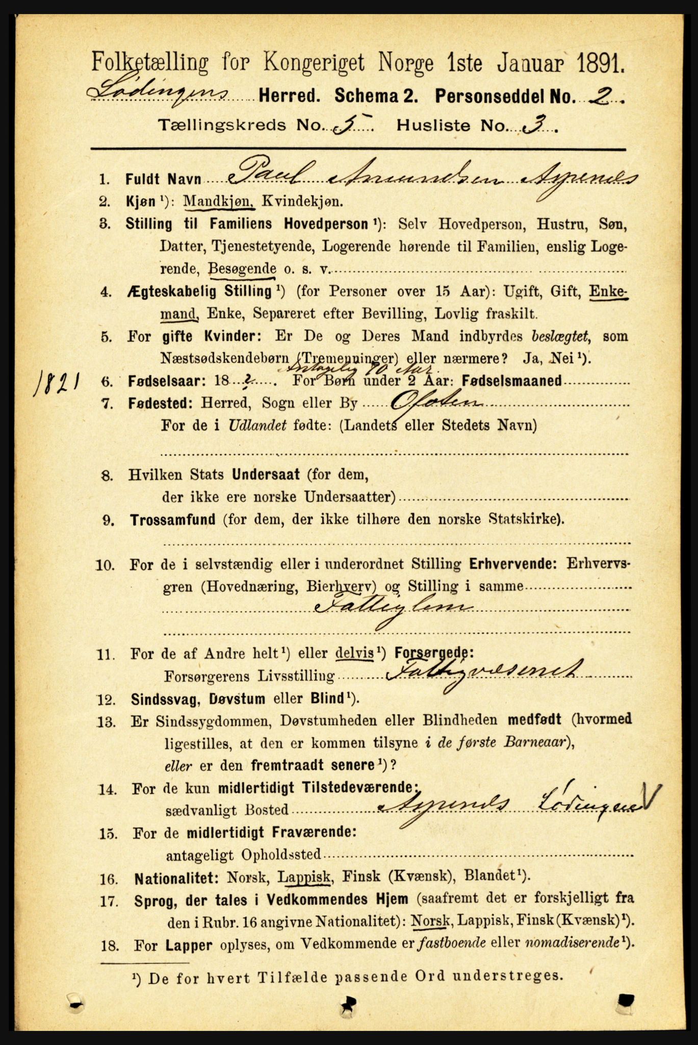 RA, 1891 census for 1851 Lødingen, 1891, p. 2335