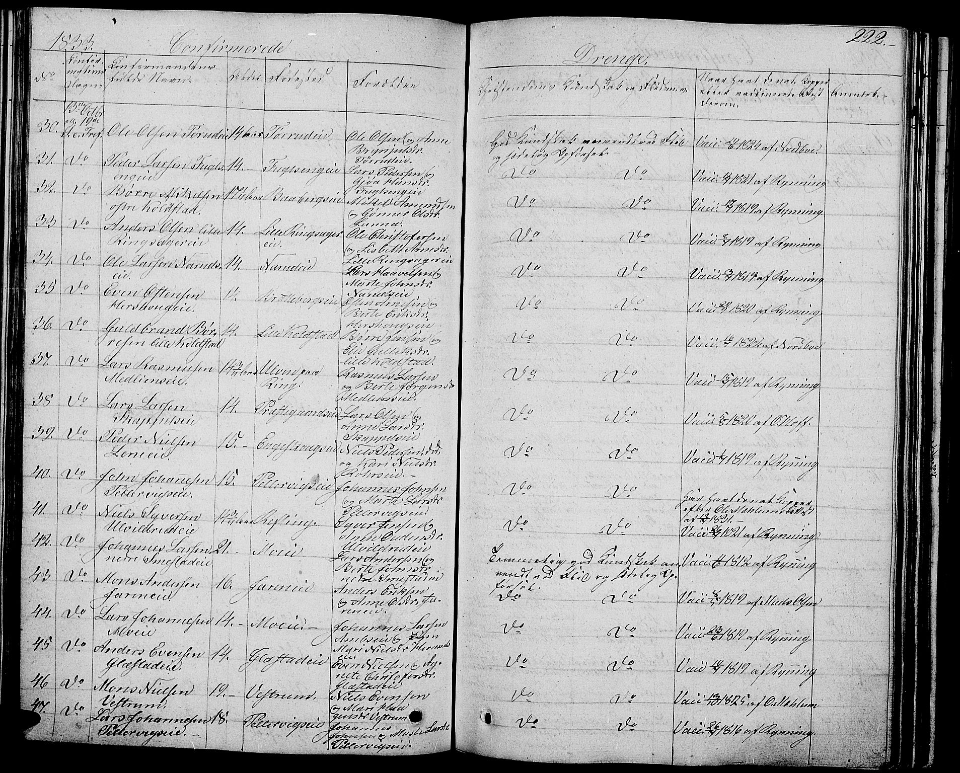 Ringsaker prestekontor, AV/SAH-PREST-014/L/La/L0004: Parish register (copy) no. 4, 1827-1838, p. 222