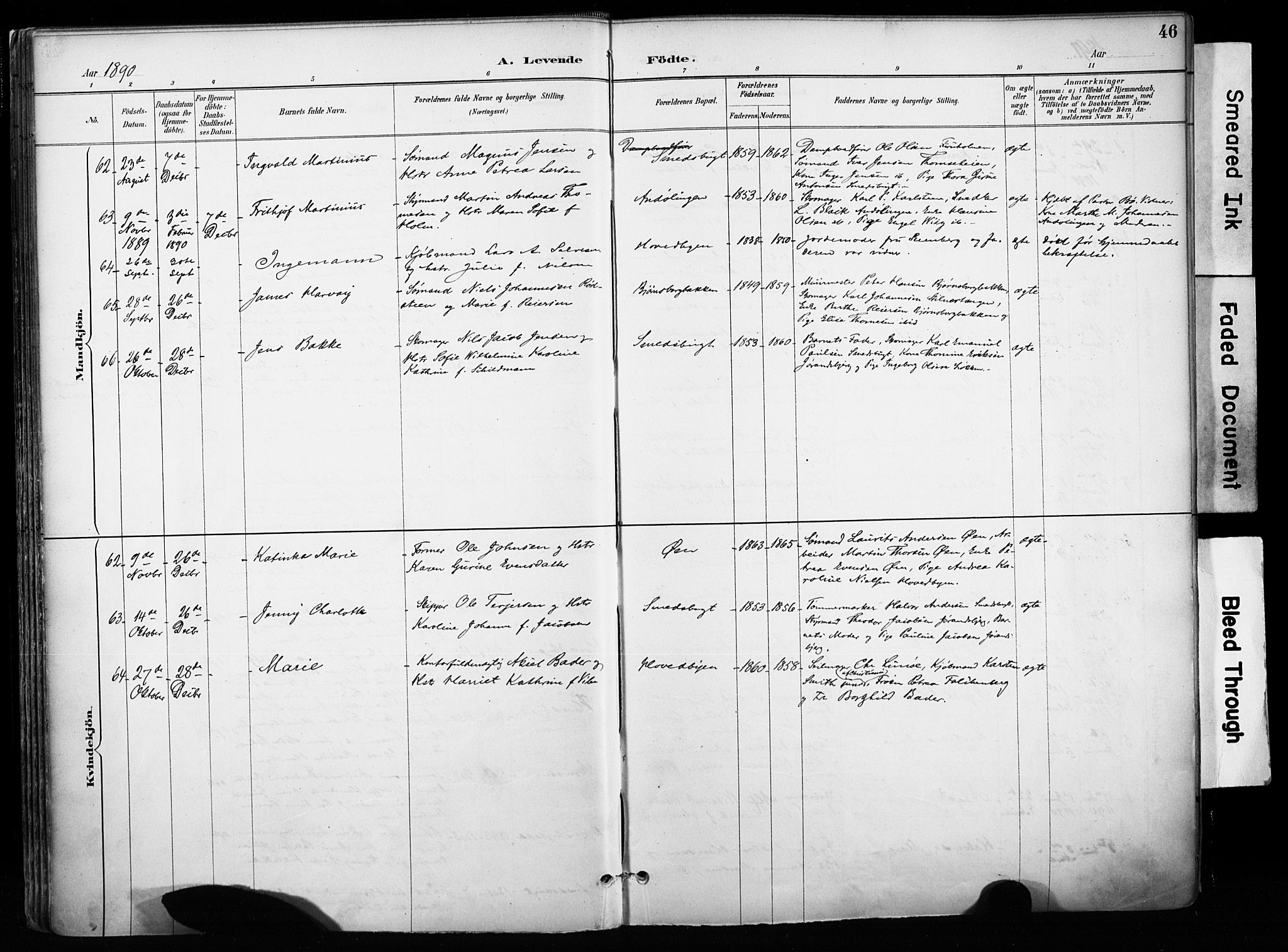 Kragerø kirkebøker, SAKO/A-278/F/Fa/L0013: Parish register (official) no. 13, 1887-1915, p. 46