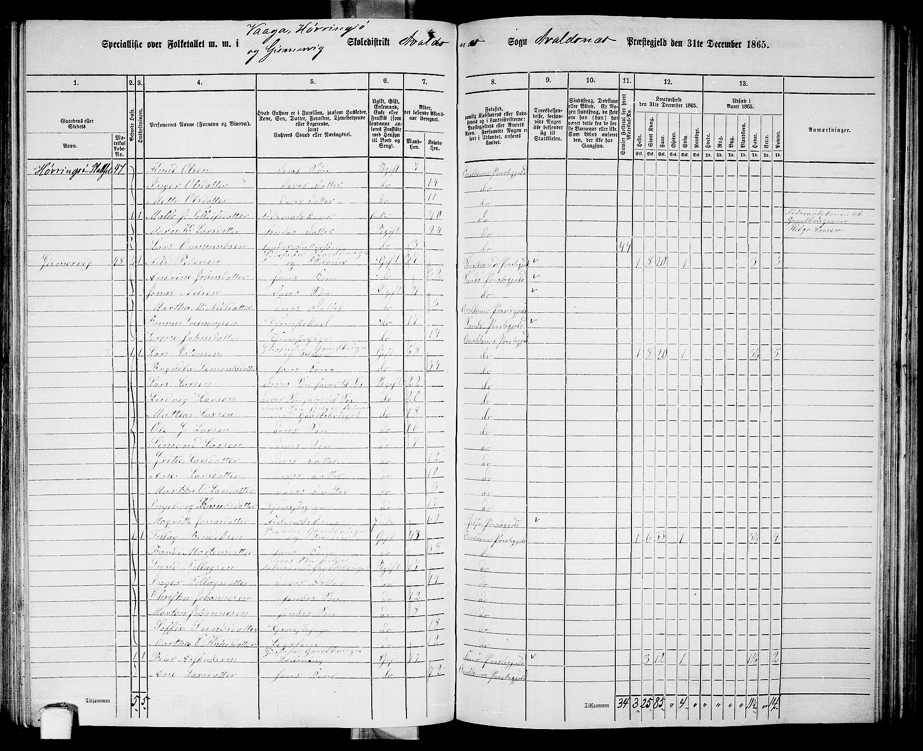 RA, 1865 census for Avaldsnes, 1865, p. 161