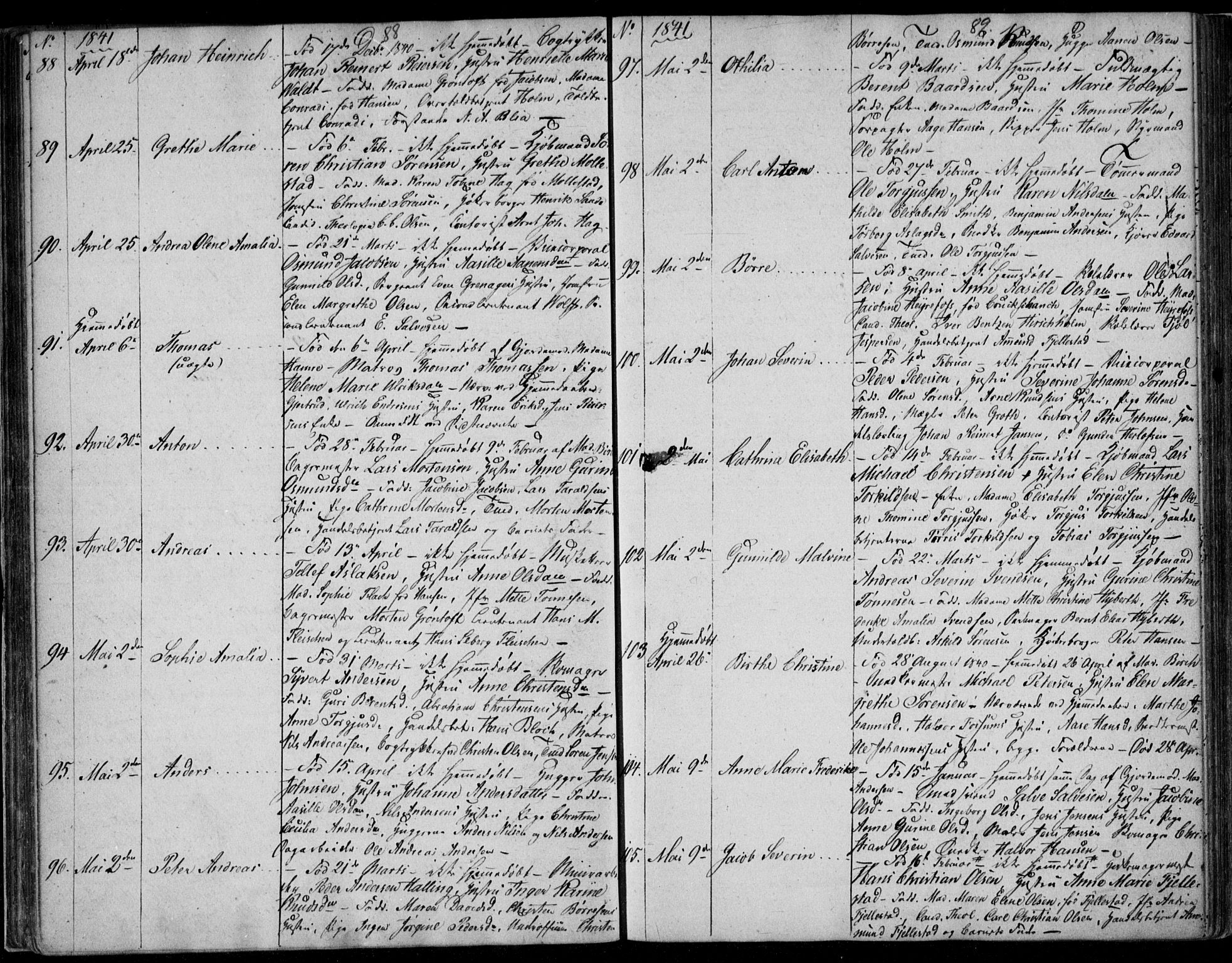 Kristiansand domprosti, AV/SAK-1112-0006/F/Fb/L0009: Parish register (copy) no. B 9, 1838-1843, p. 88-89