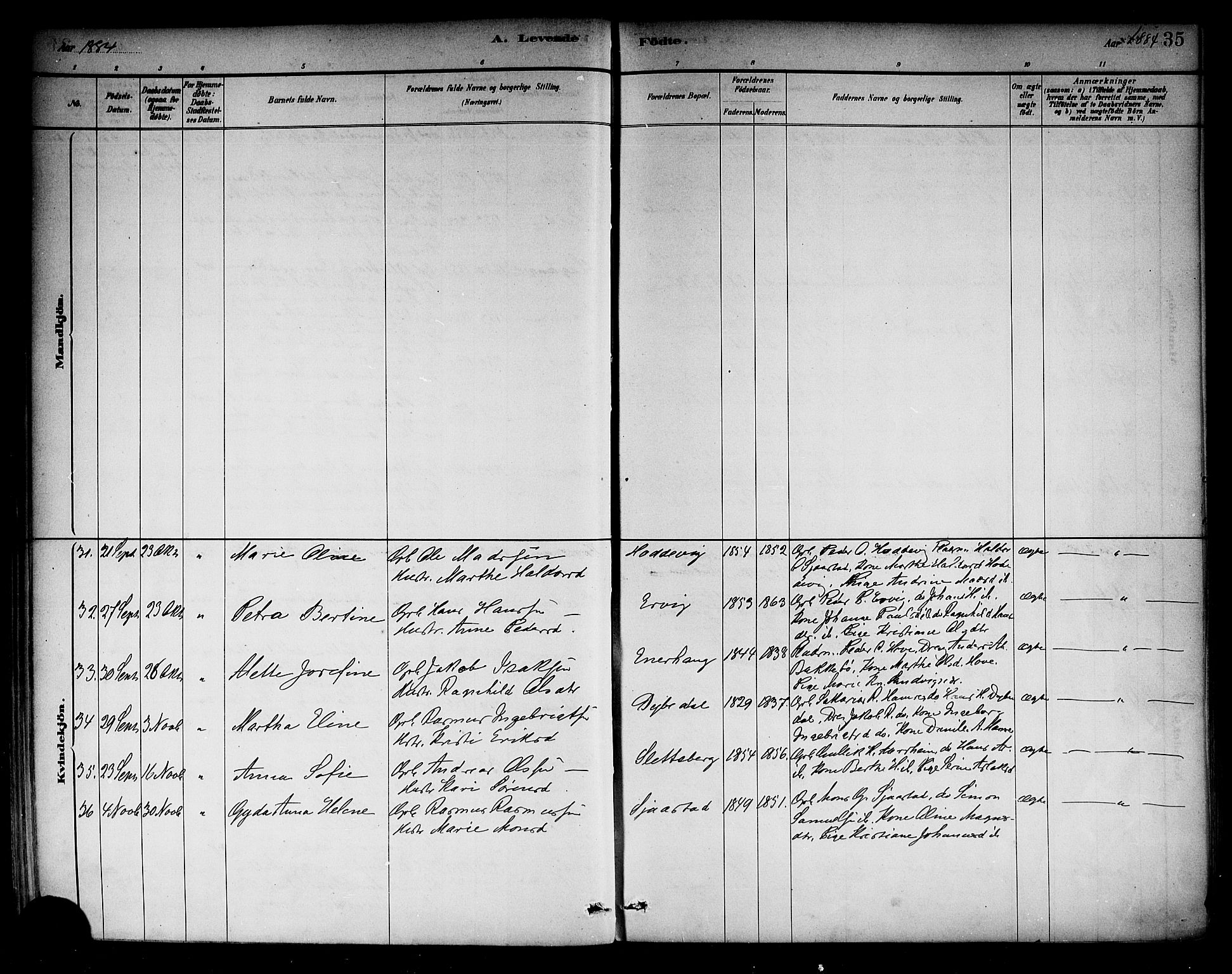 Selje sokneprestembete, AV/SAB-A-99938/H/Ha/Haa/Haab: Parish register (official) no. B 1, 1881-1890, p. 35