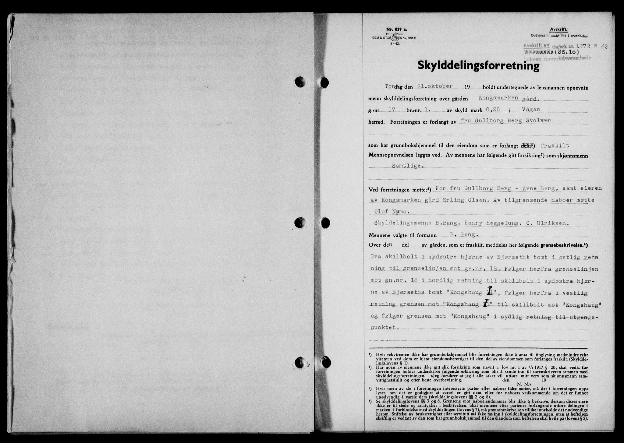 Lofoten sorenskriveri, SAT/A-0017/1/2/2C/L0011a: Mortgage book no. 11a, 1943-1943, Diary no: : 1272/1943