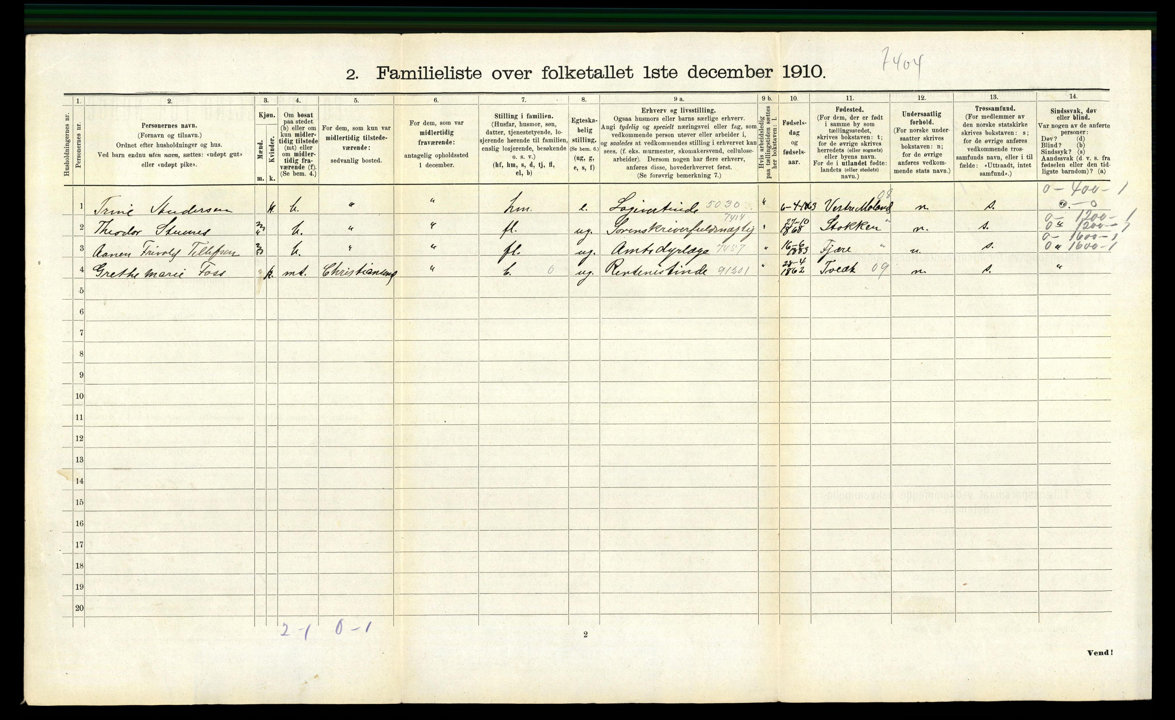 RA, 1910 census for Lillesand, 1910, p. 461